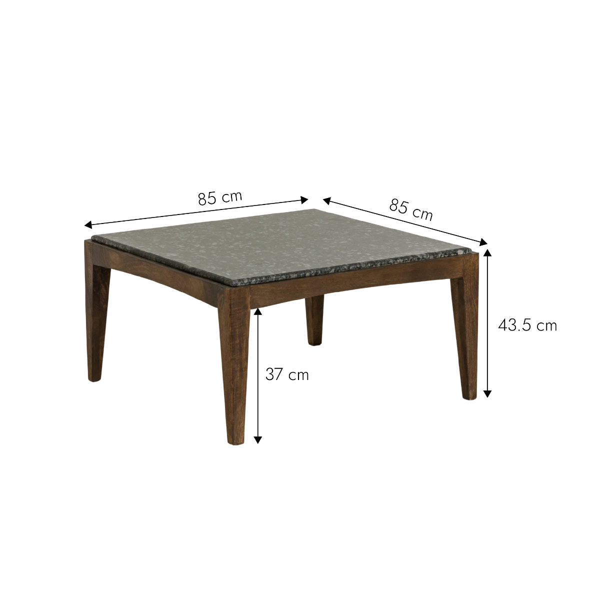 Table basse carrée en bois de manguier et marbre noir Ilithe