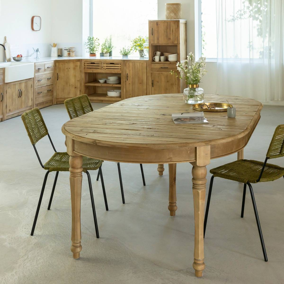 Table à manger avec allonges en bois recyclé Garance