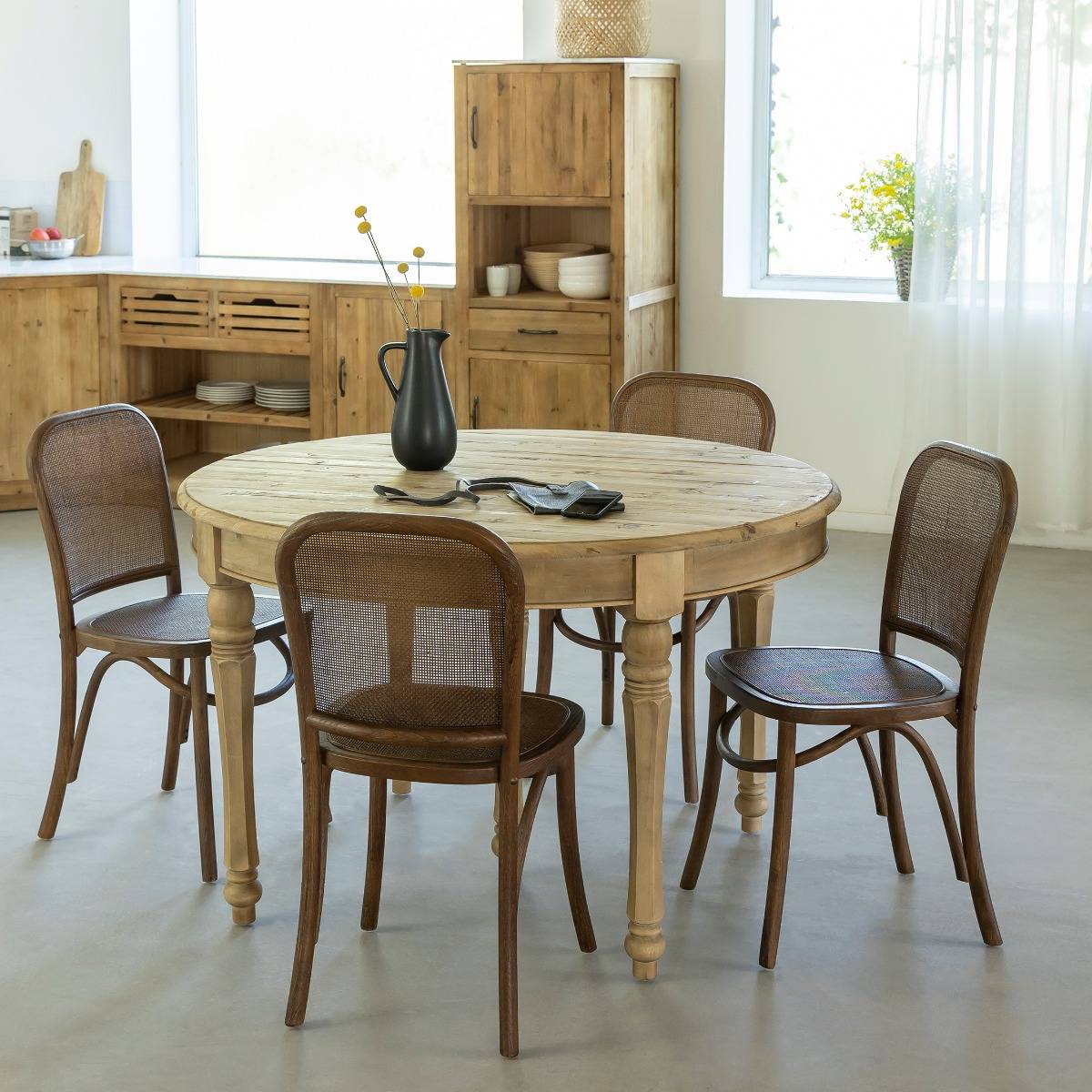 Table à manger avec allonges en bois recyclé Garance