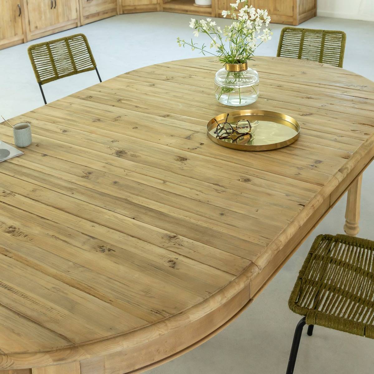 Table à manger avec allonges en bois recyclé Garance