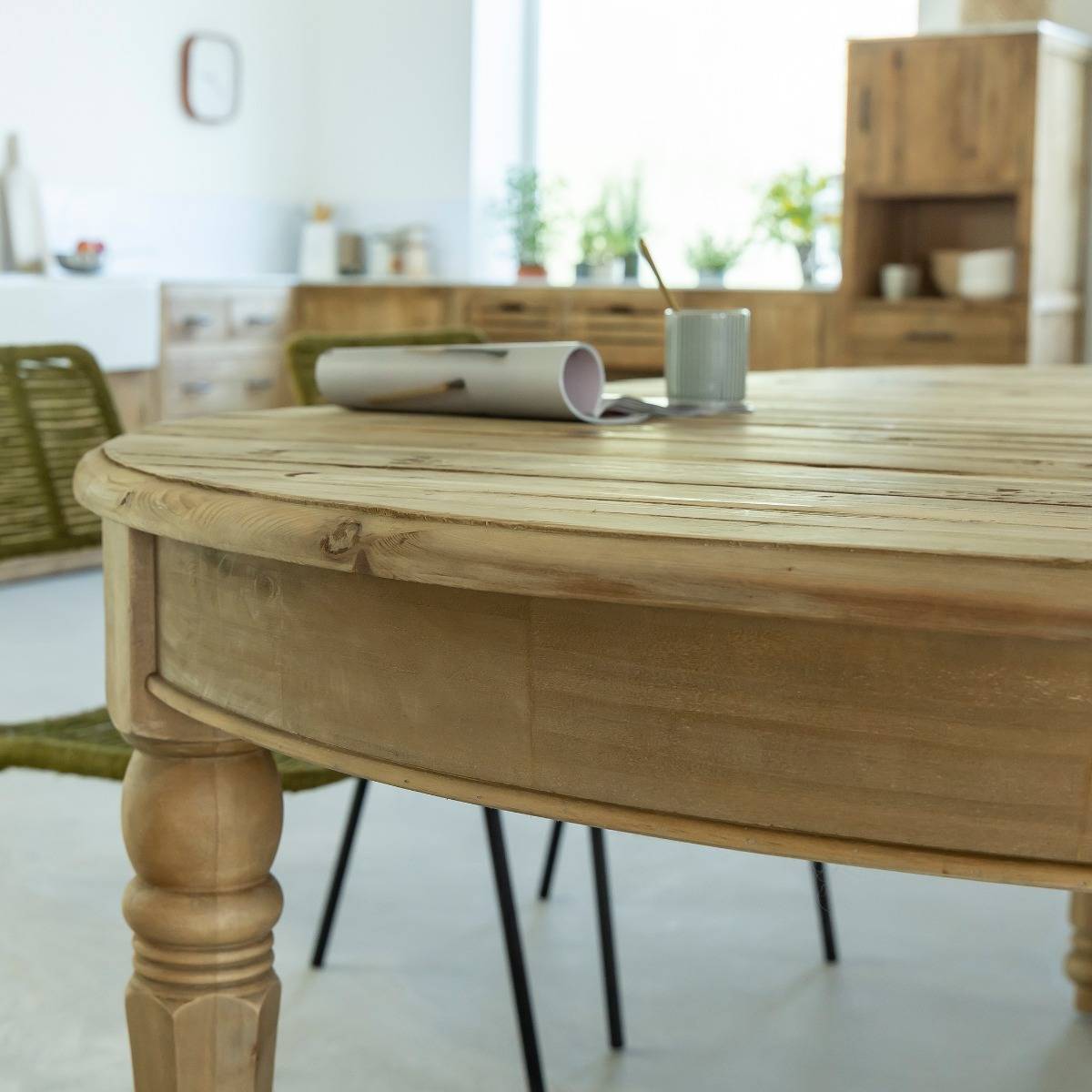 Table à manger avec allonges en bois recyclé Garance