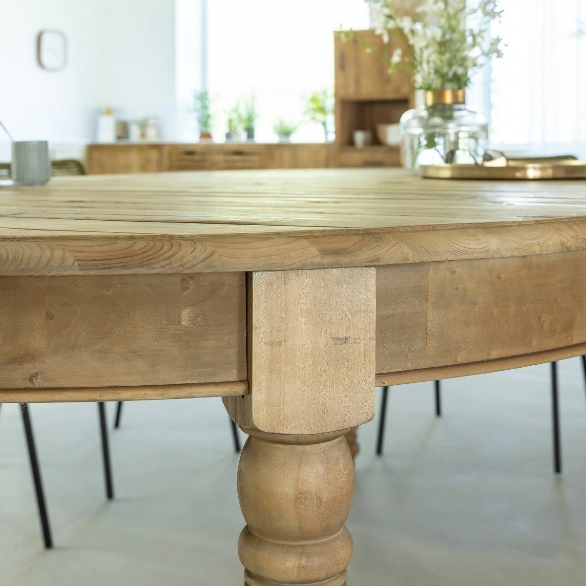 Table à manger avec allonges en bois recyclé Garance