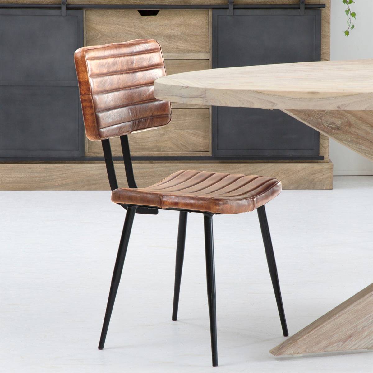 Chaise en cuir marron Dune (lot de 2)