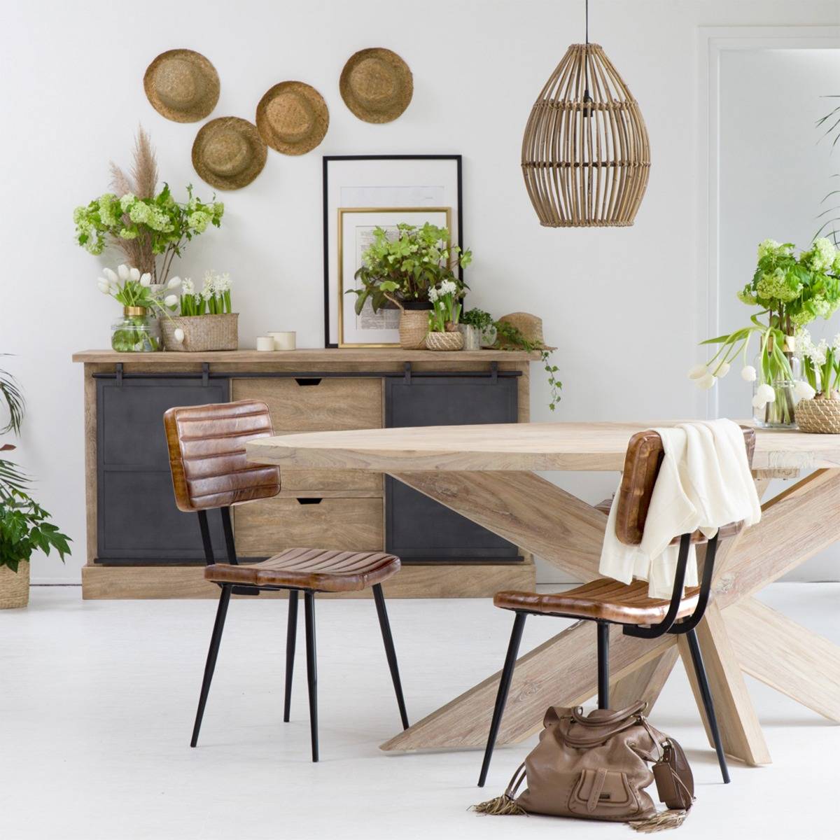 Chaise en cuir marron Dune (lot de 2)