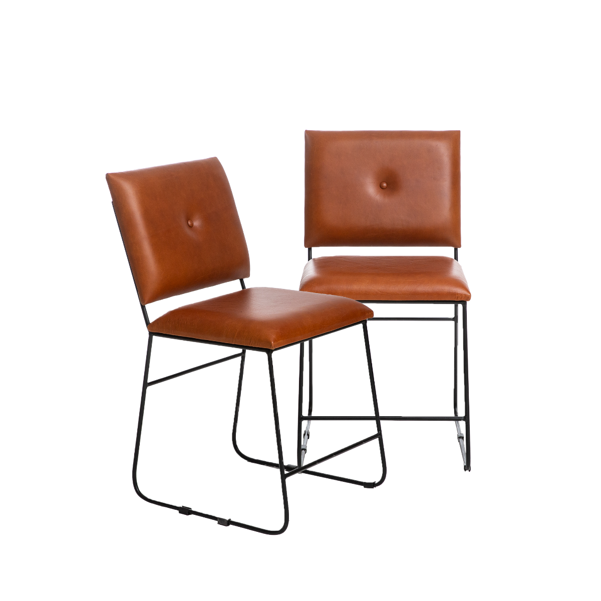 Chaise en cuir marron et métal noir Arthur (lot de 2)