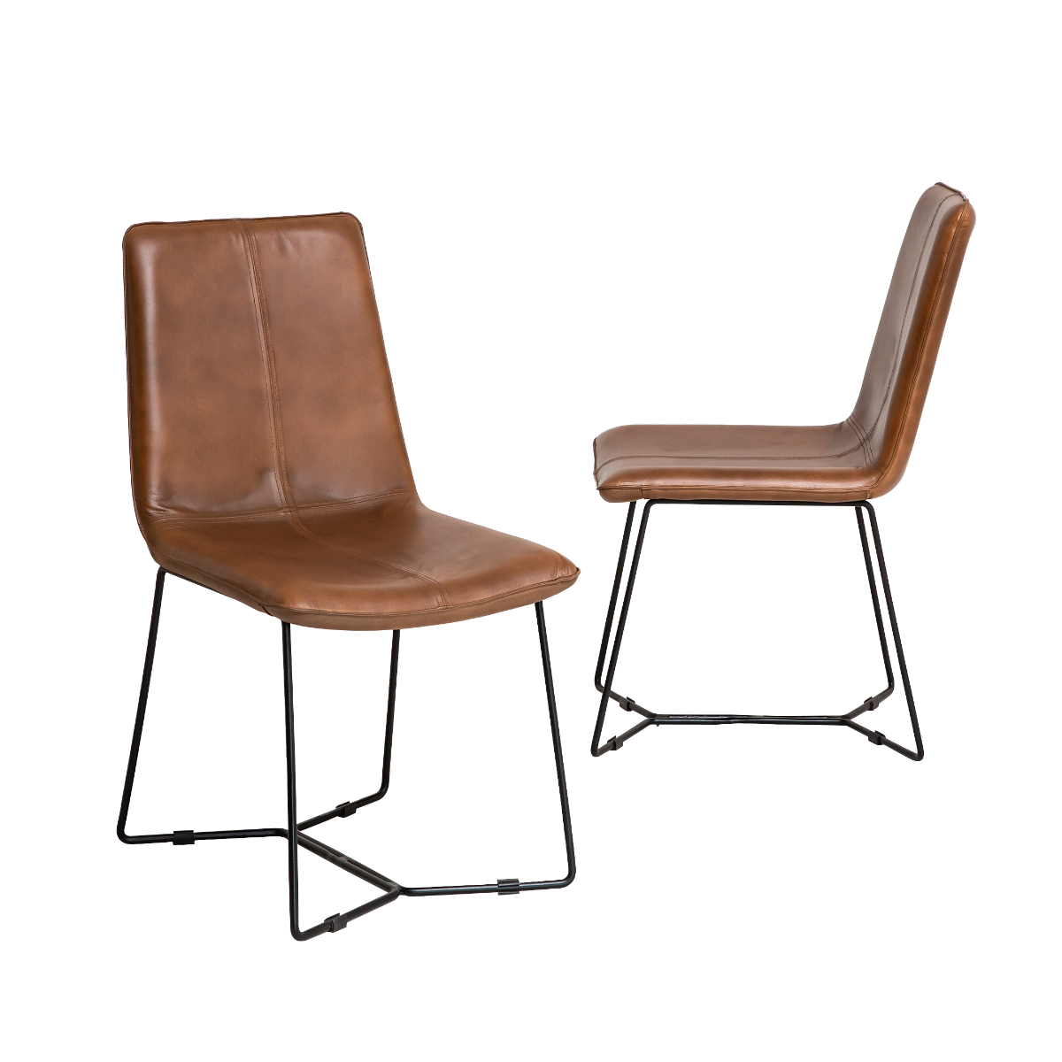 Lot de 2 chaises design cuir naturel noir – piétement métal noir - Made in  Meubles