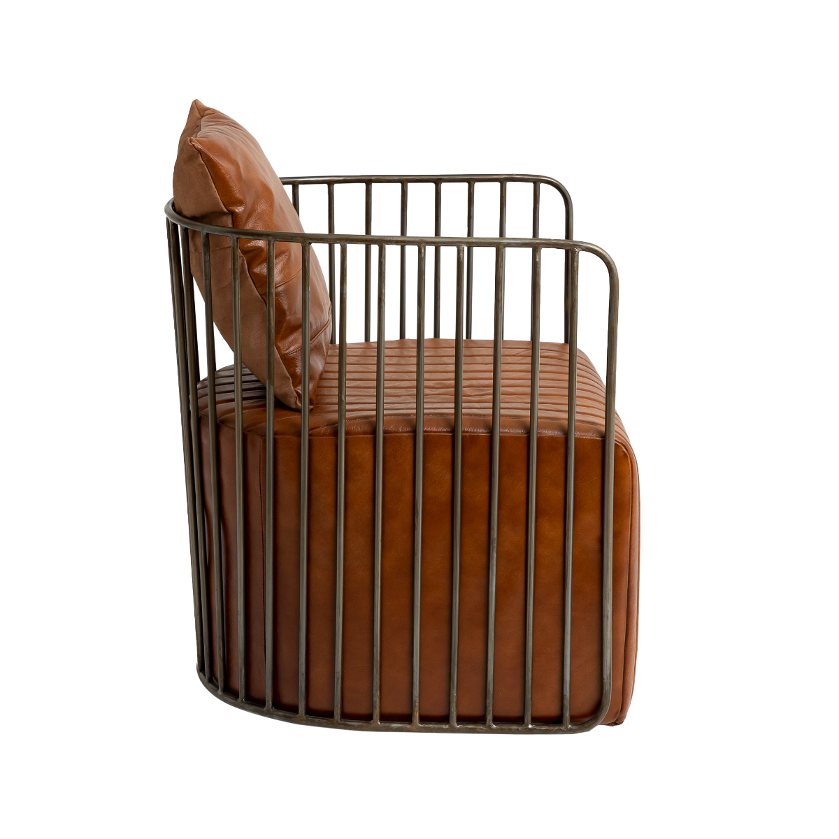 Fauteuil en cuir marron et métal Zora