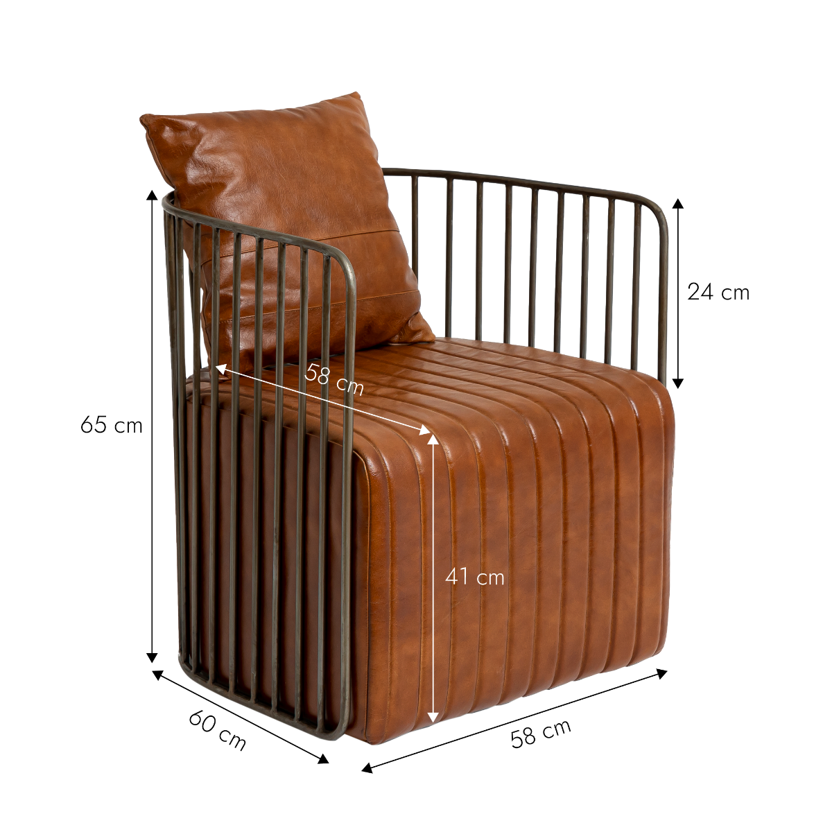 Fauteuil en cuir marron et métal Zora
