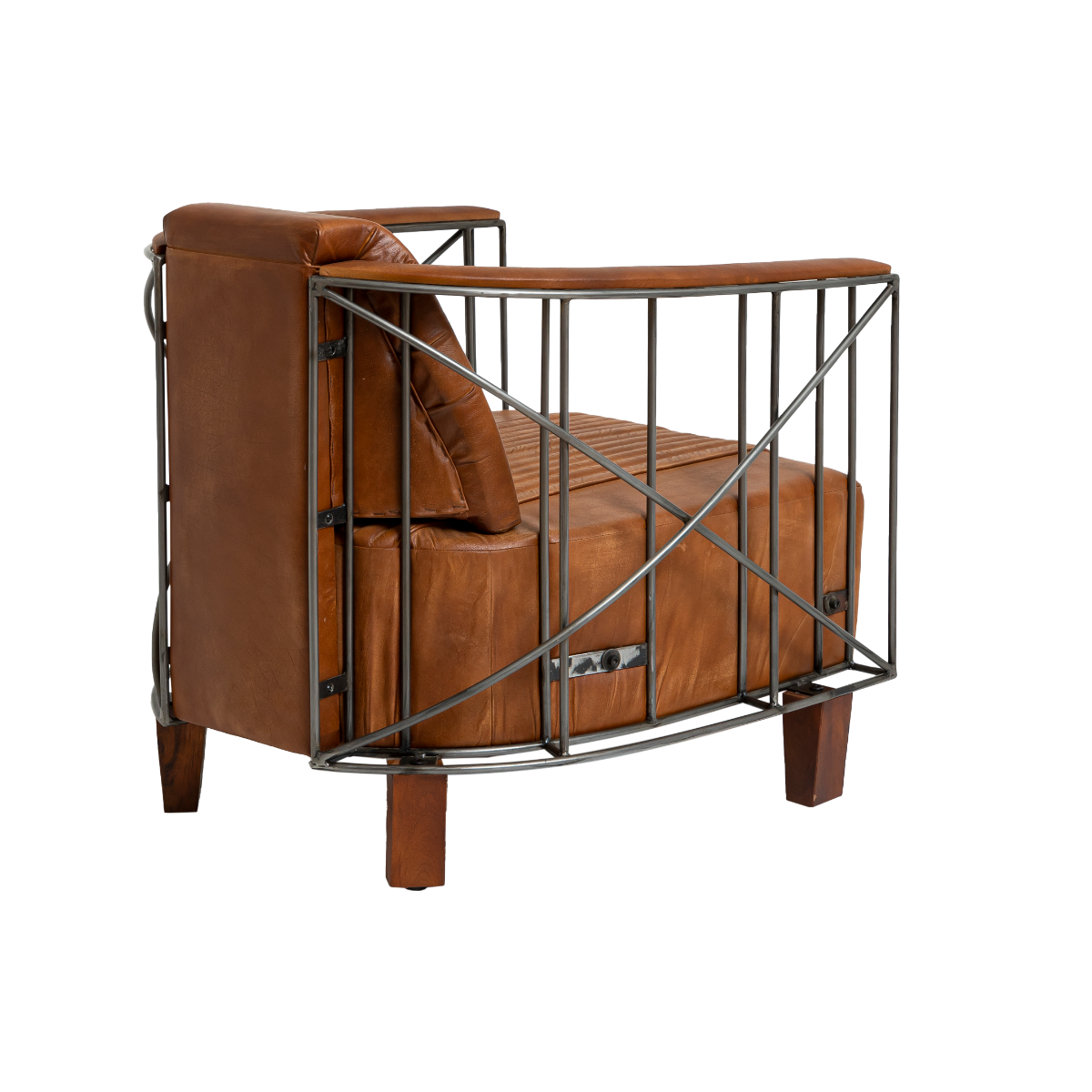 Fauteuil style aviateur en cuir marron et métal Zora