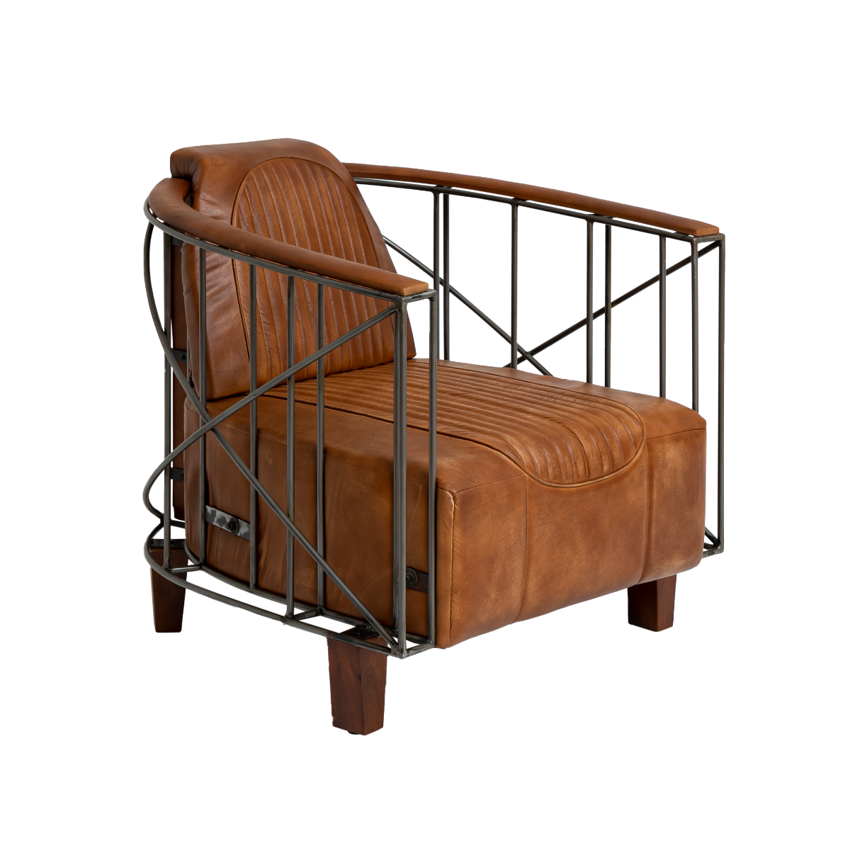 Fauteuil style aviateur en cuir marron et métal Zora