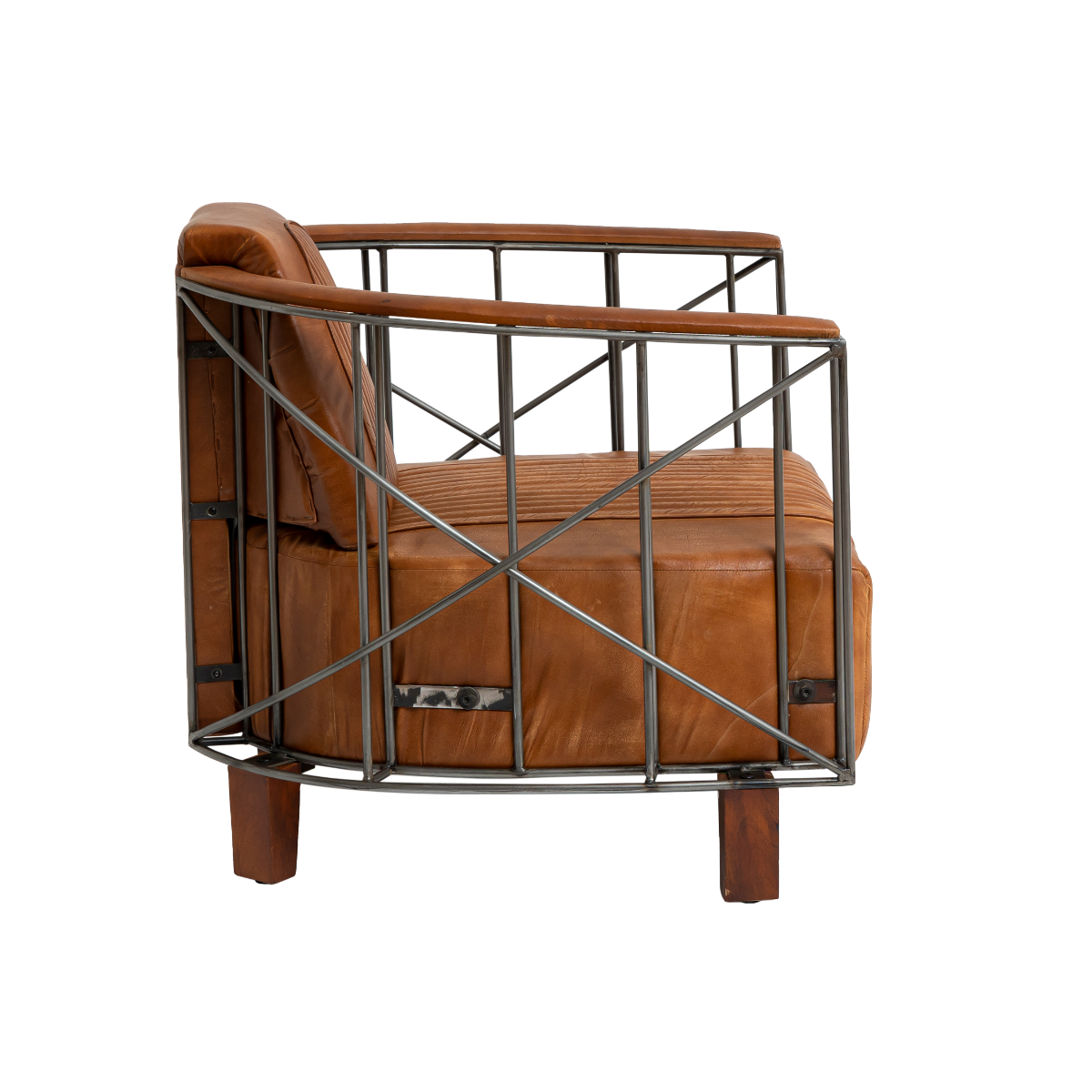 Fauteuil style aviateur en cuir marron et métal Zora