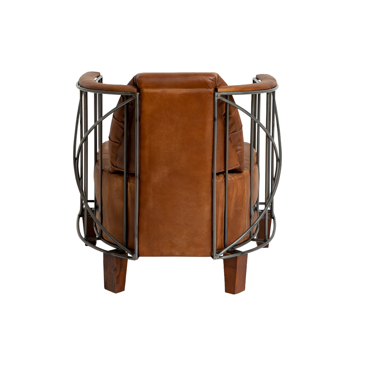 Fauteuil style aviateur en cuir marron et métal Zora