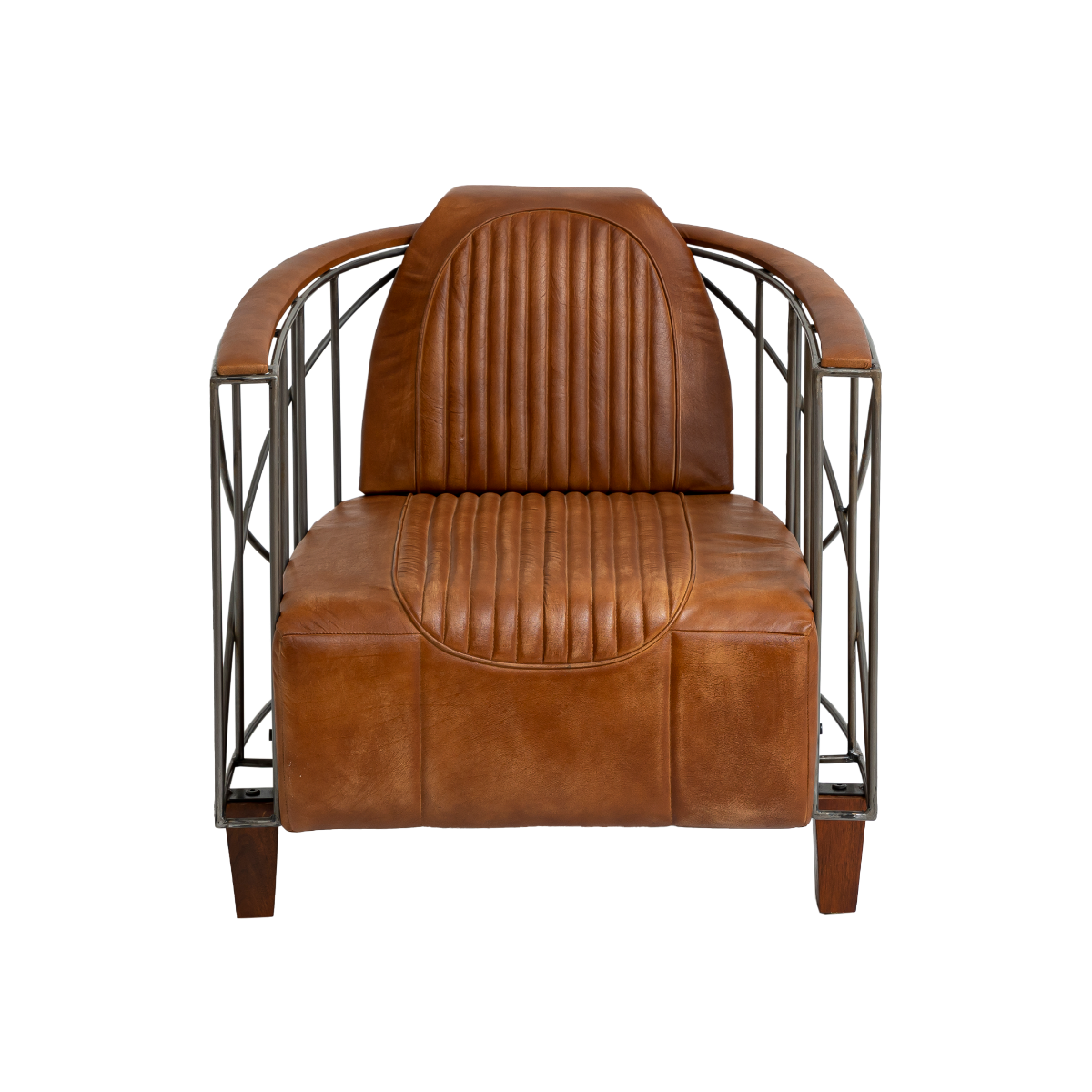 Fauteuil style aviateur en cuir marron et métal Zora