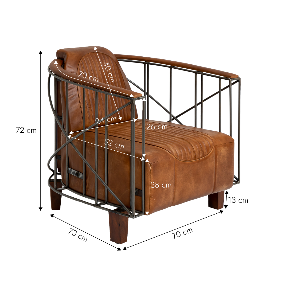 Fauteuil style aviateur en cuir marron et métal Zora