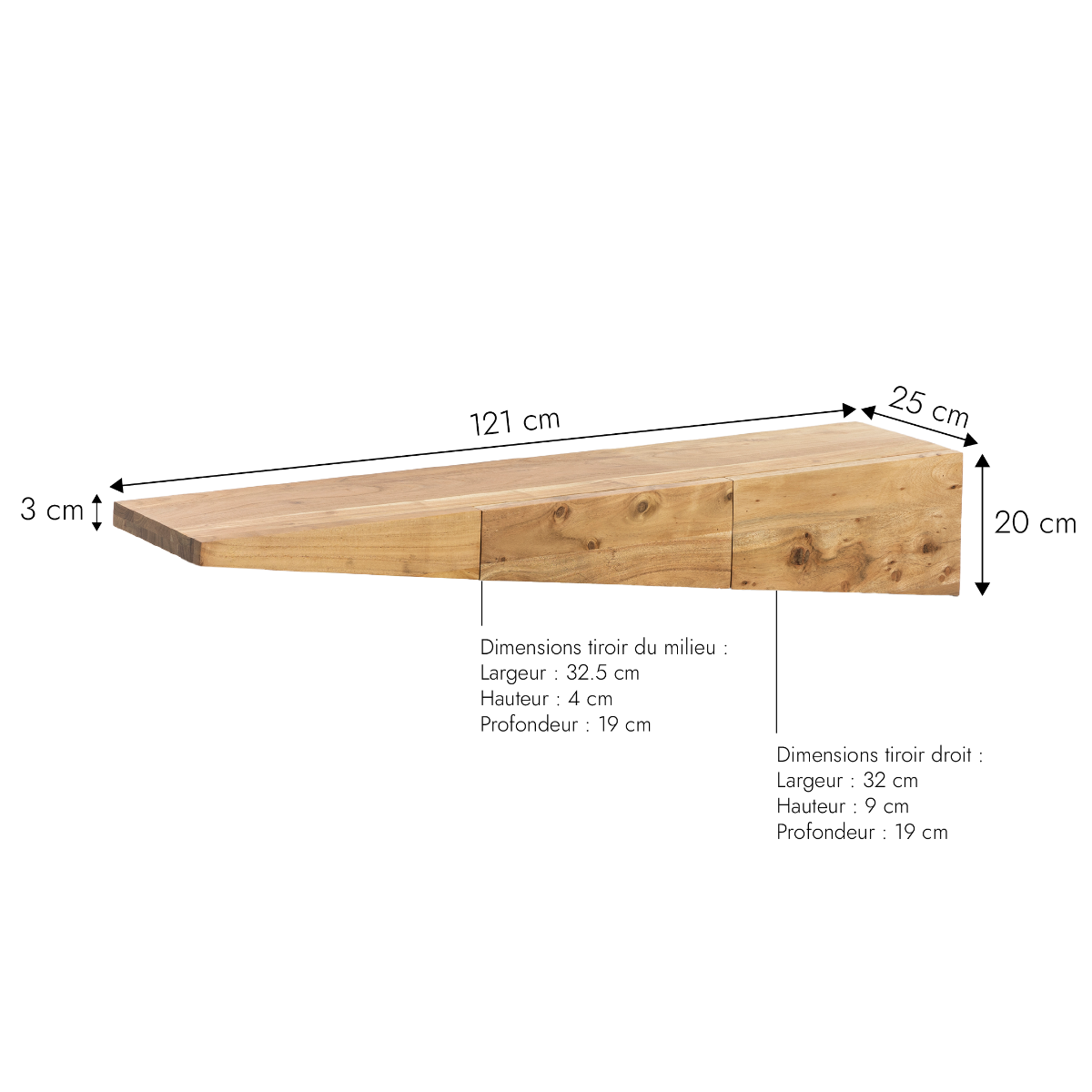 Etagère murale asymétrique en bois d'acacia Orane