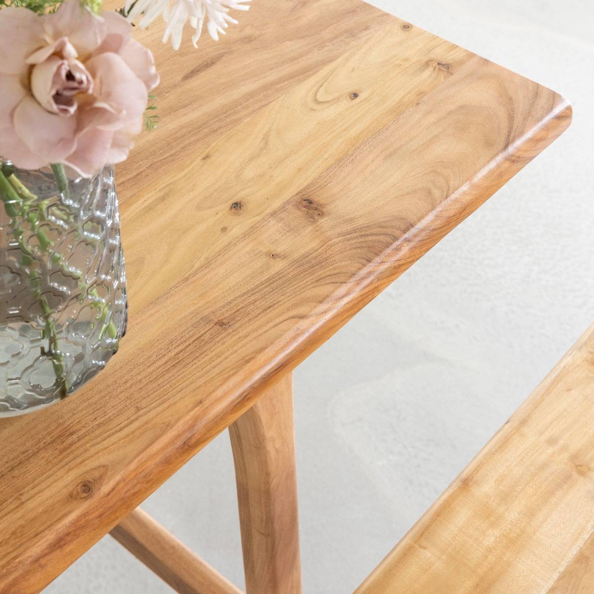 Table à manger haute + 2 bancs en bois d'acacia Orane