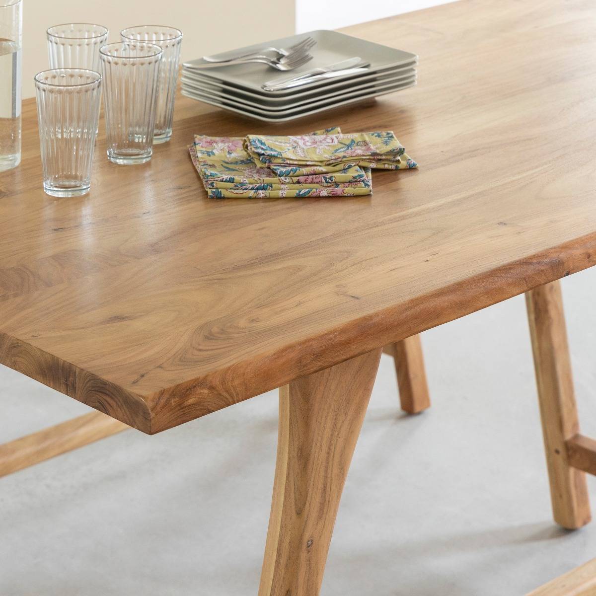 Table à manger haute + 2 bancs en bois d'acacia Orane