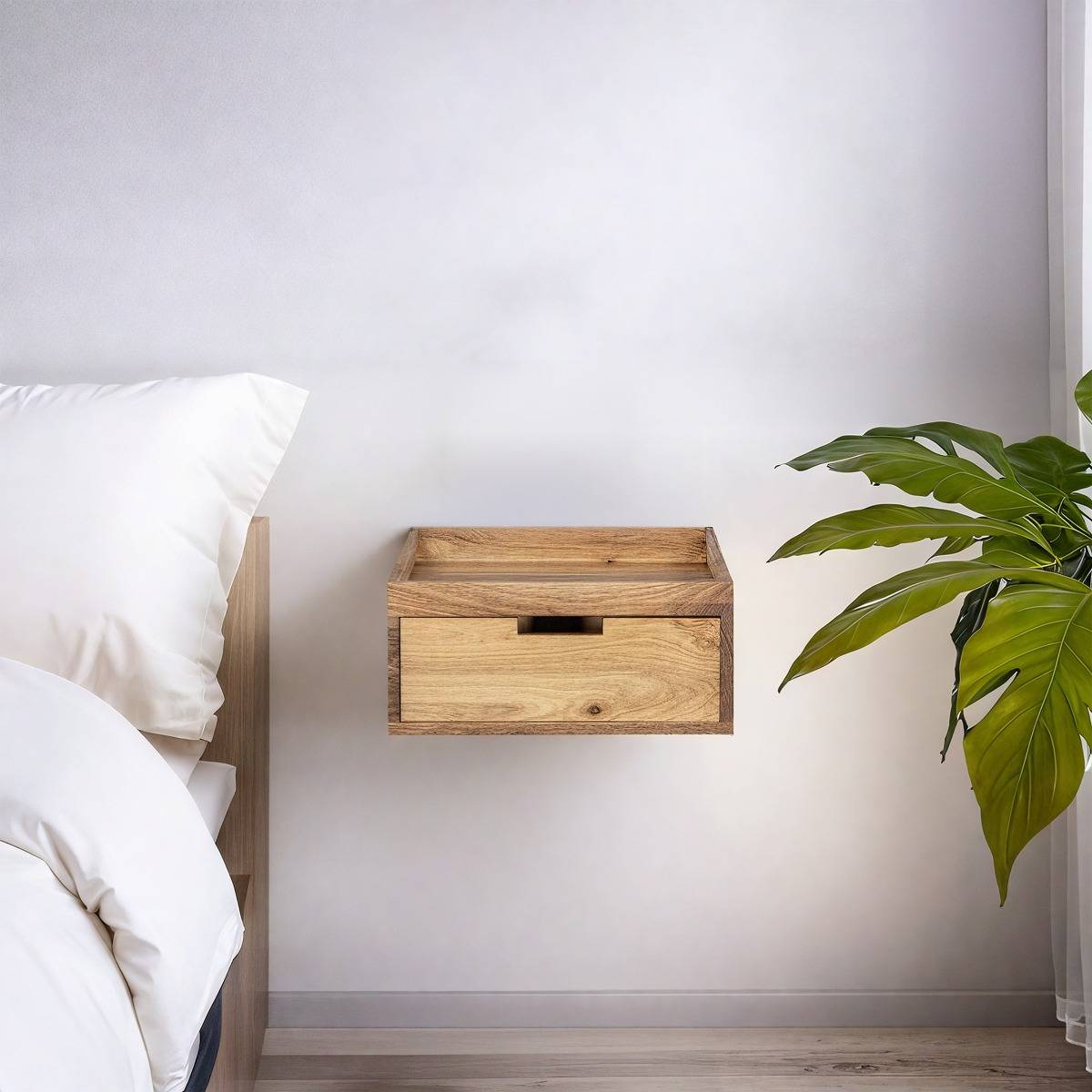 Etagère murale carrée en bois d'acacia Orane