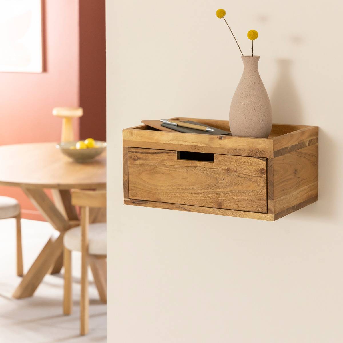 Etagère murale carrée en bois d'acacia Orane
