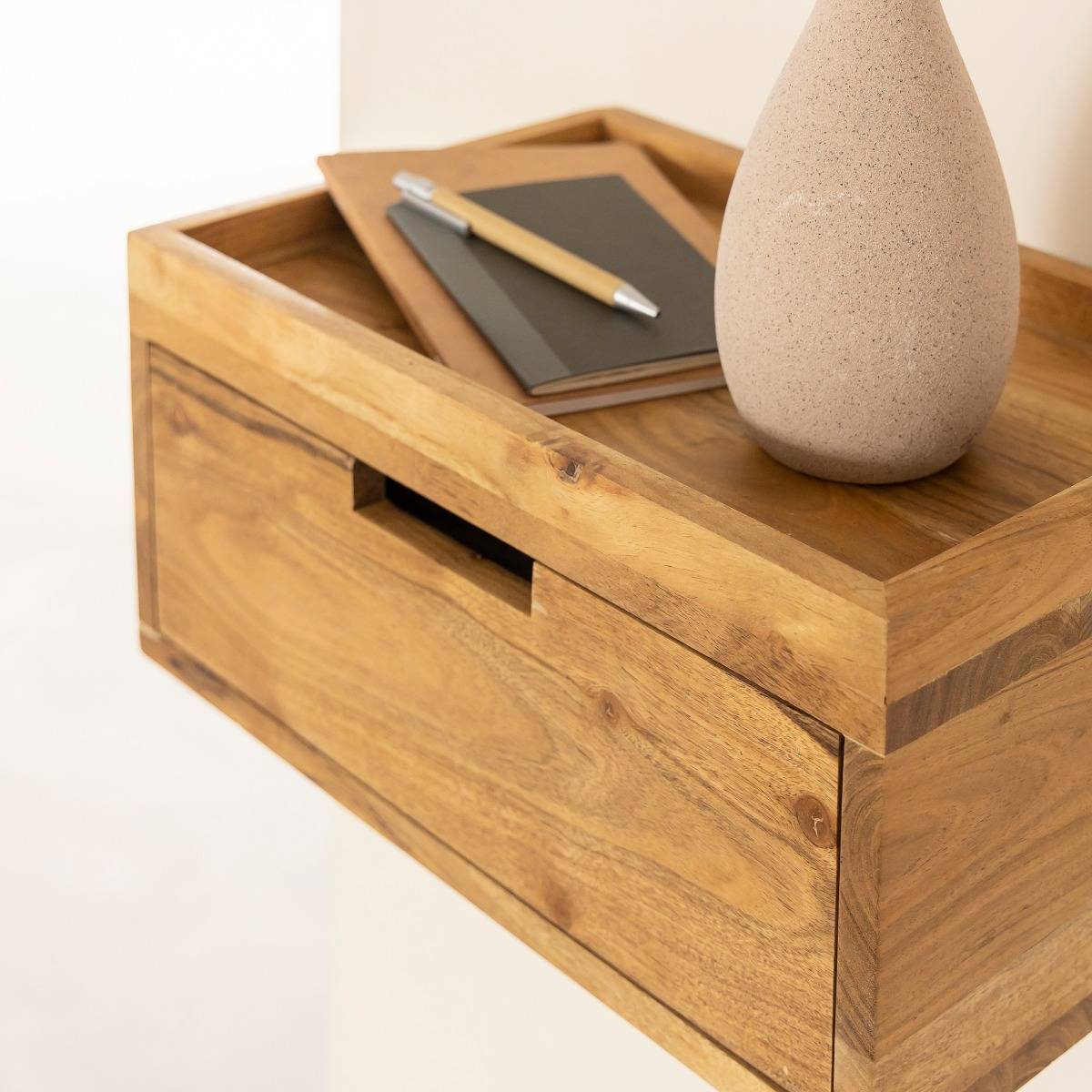 Etagère murale carrée en bois d'acacia Orane