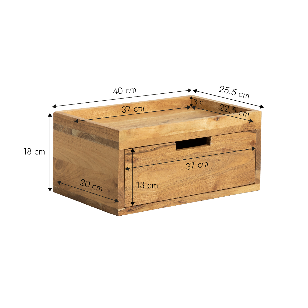 Table de chevet murale carrée en bois d'acacia Orane