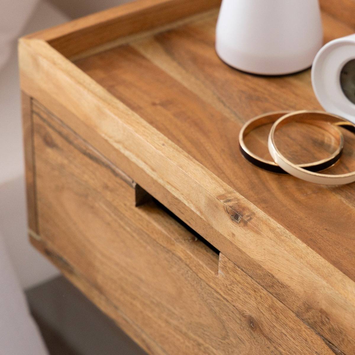 Table de chevet murale carrée en bois d'acacia Orane