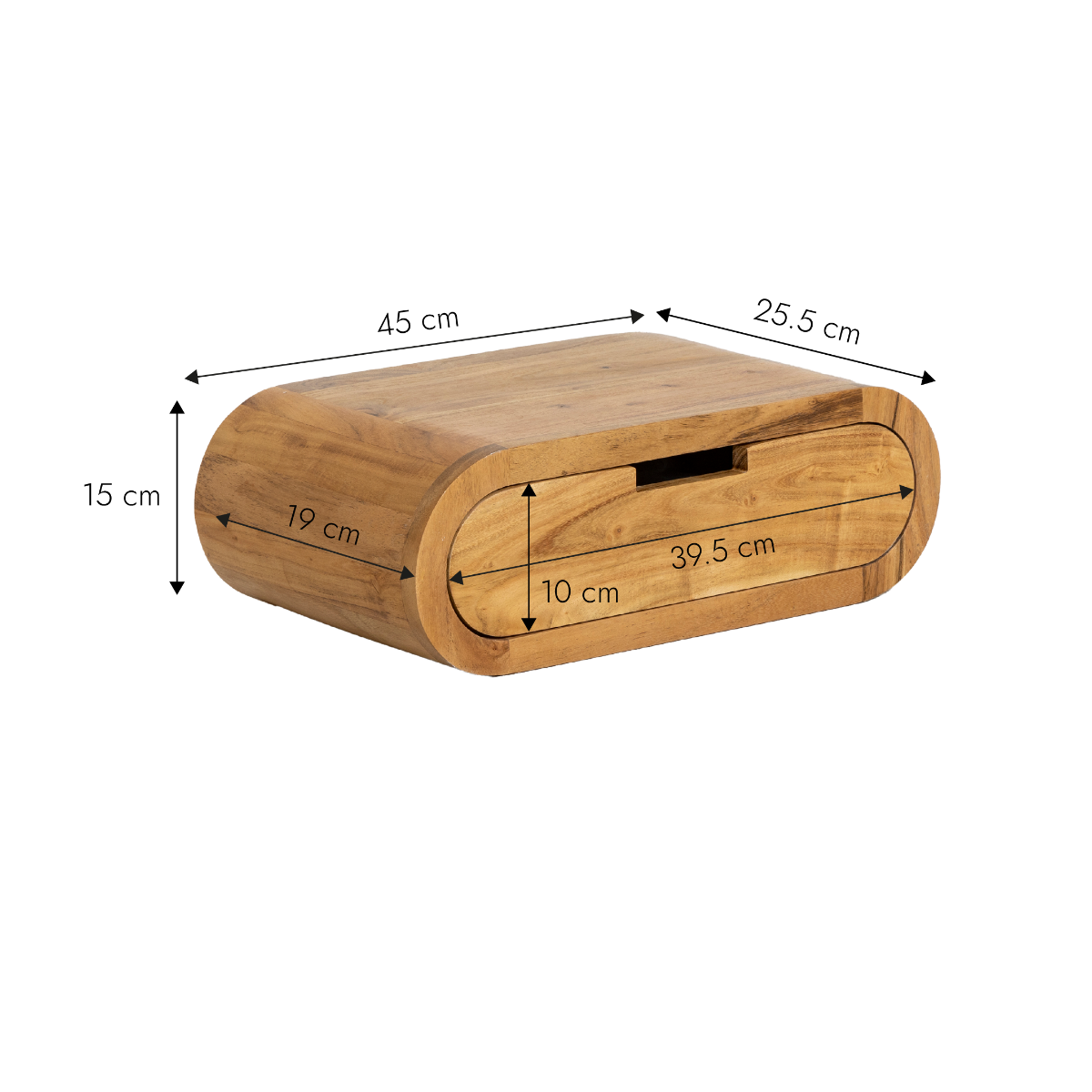 Table de chevet murale arrondie en bois d'acacia Orane