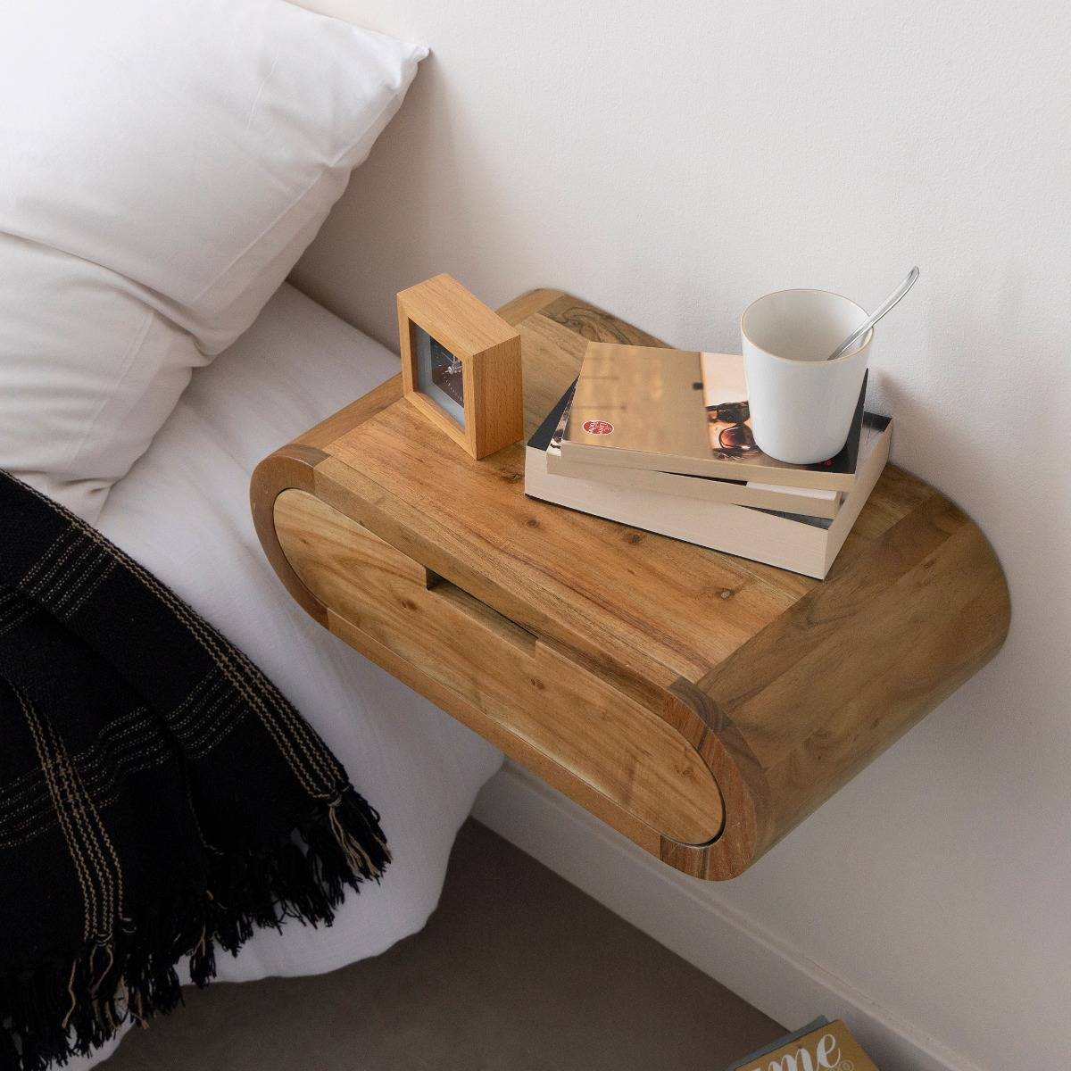 Table de chevet murale arrondie en bois d'acacia Orane