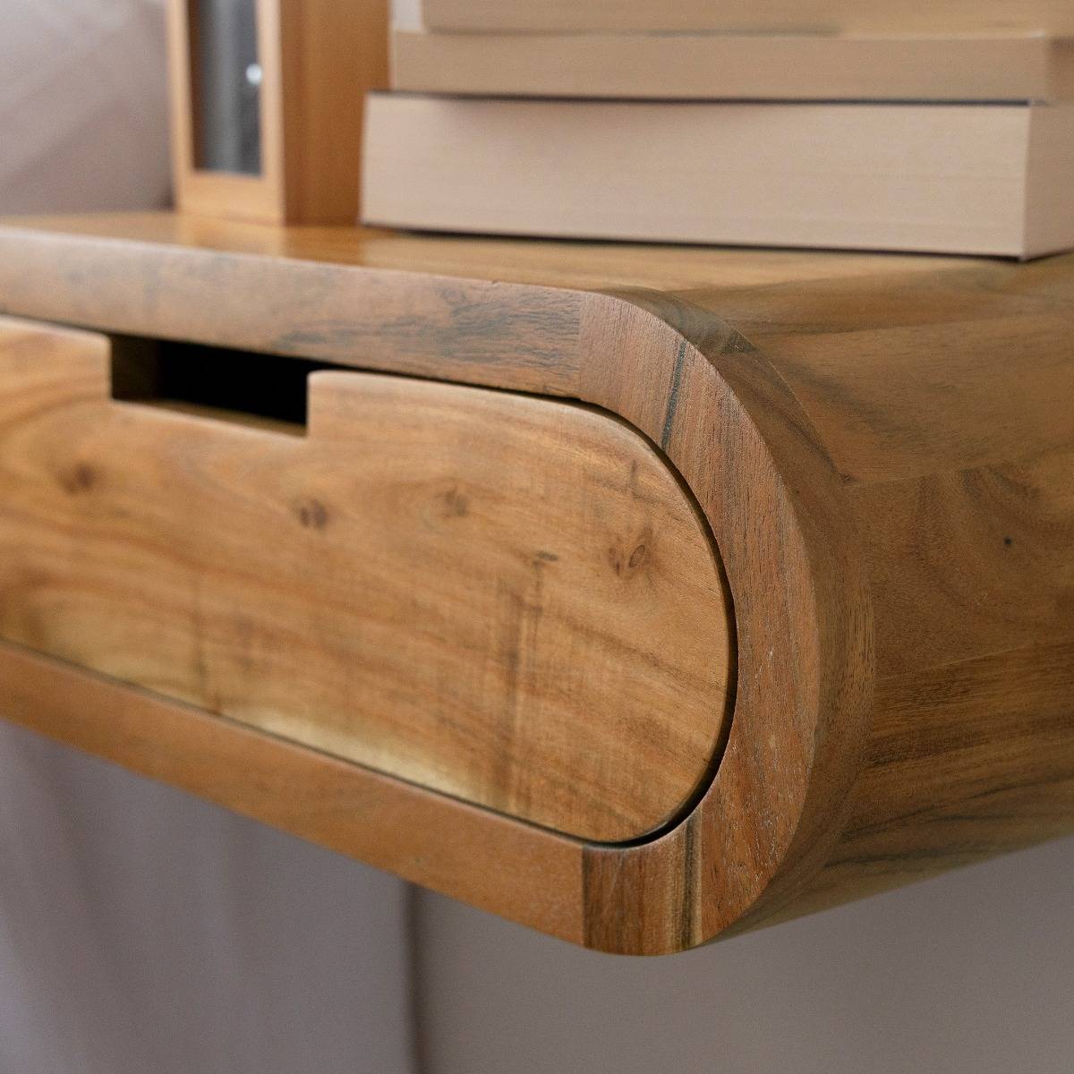 Table de chevet murale arrondie en bois d'acacia Orane