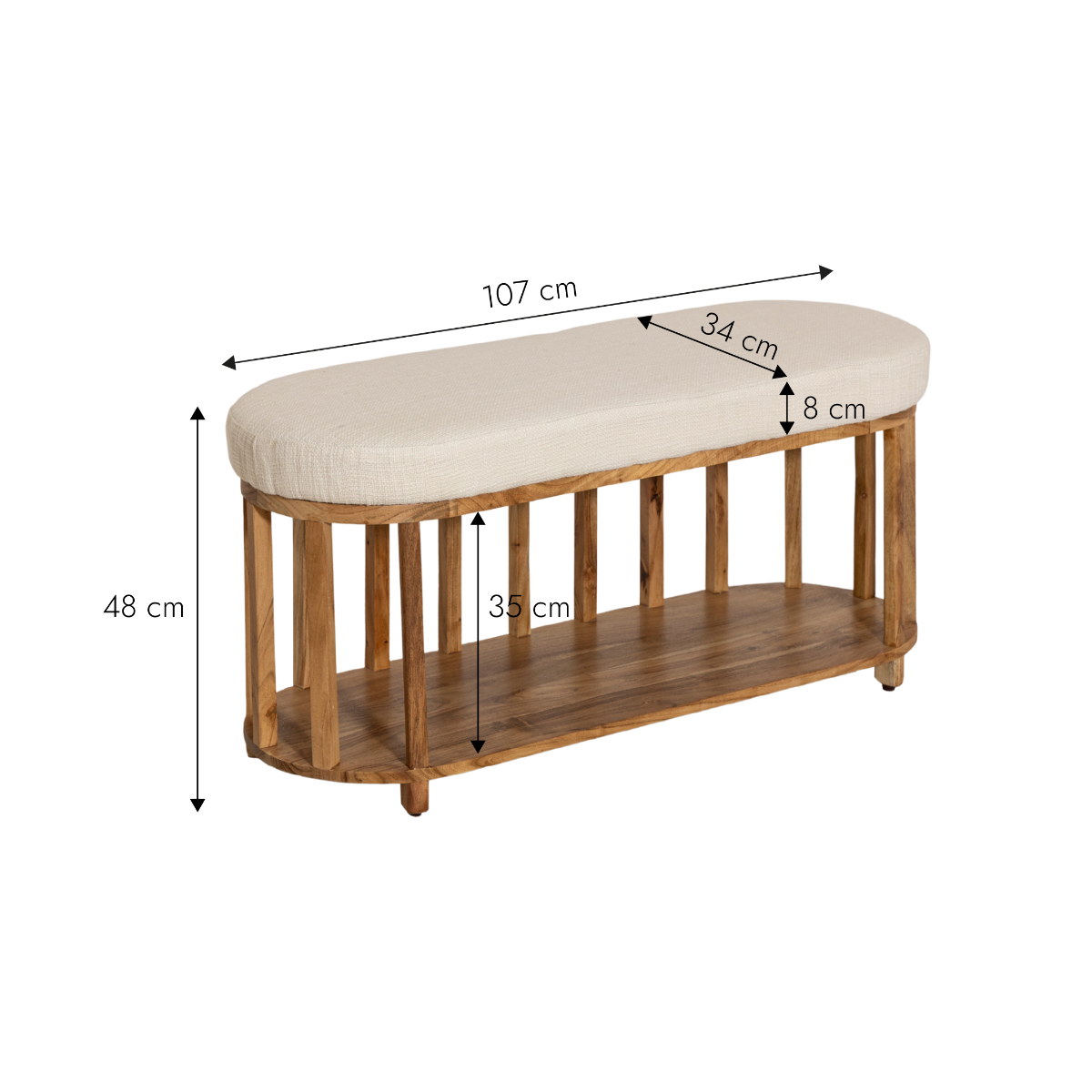 Banc en bois d'acacia et tissu Orane