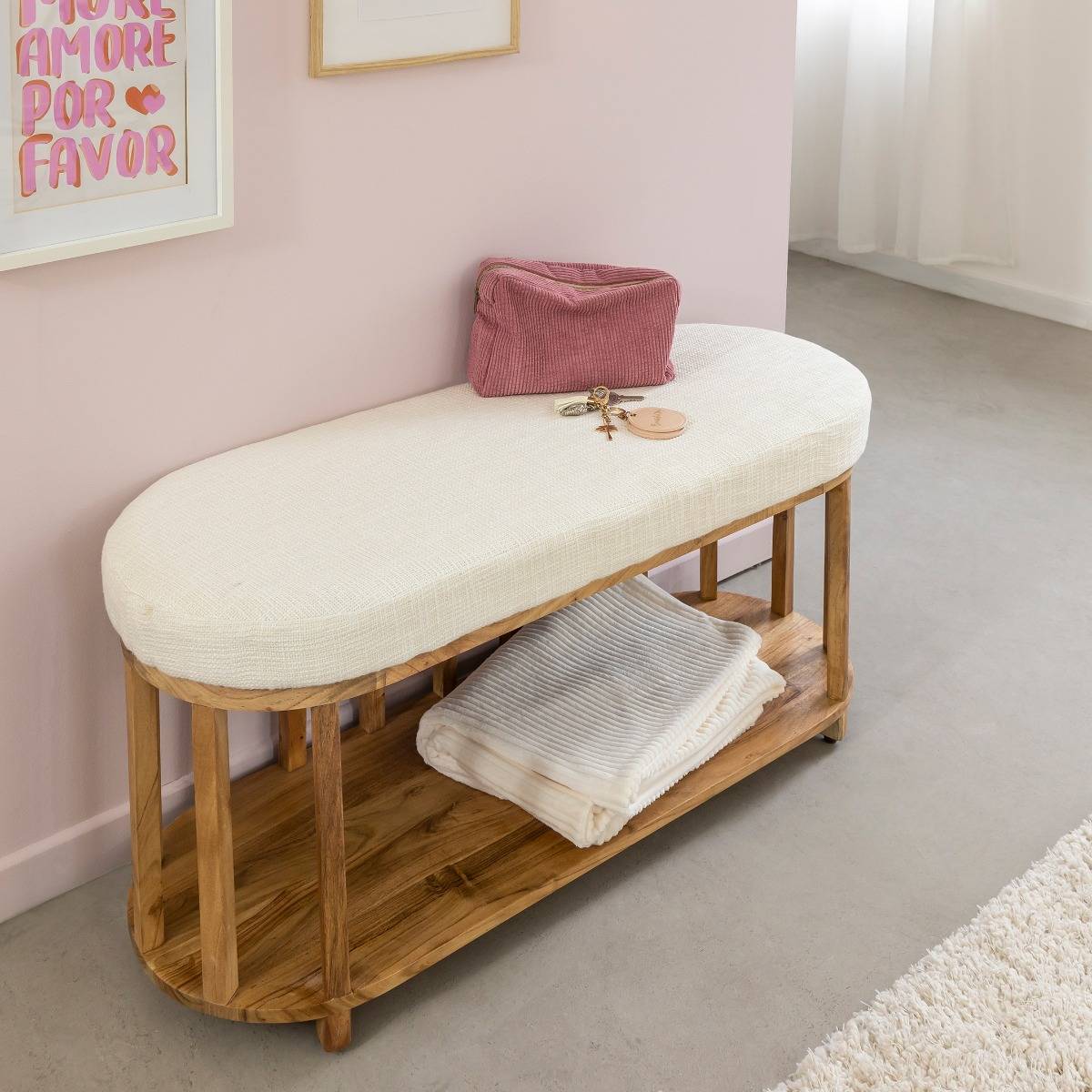 Banc en bois d'acacia et tissu Orane