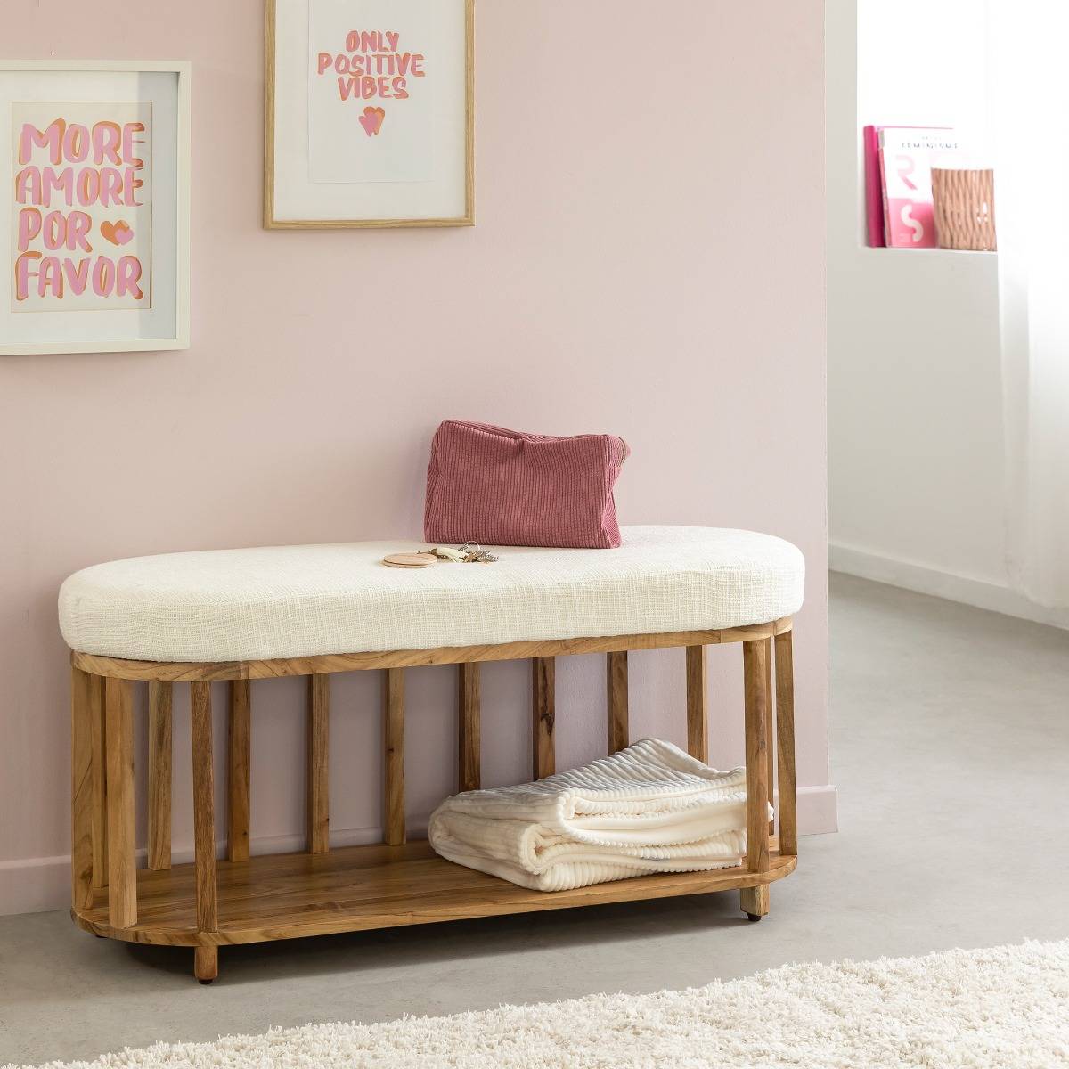 Banc en bois d'acacia et tissu Orane
