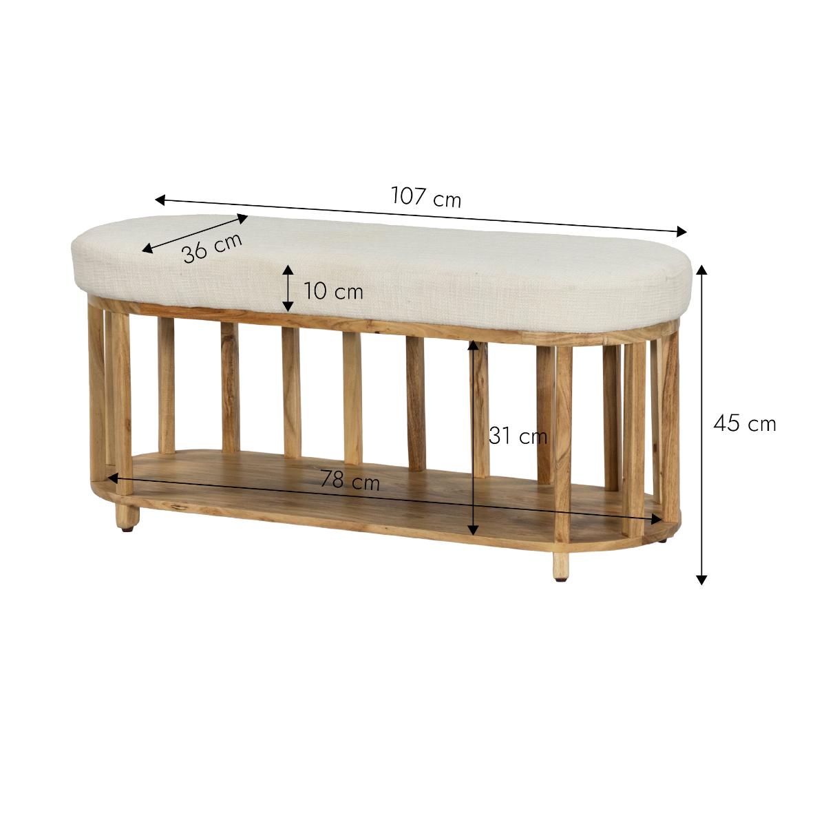 Banc en bois d'acacia et tissu Orane