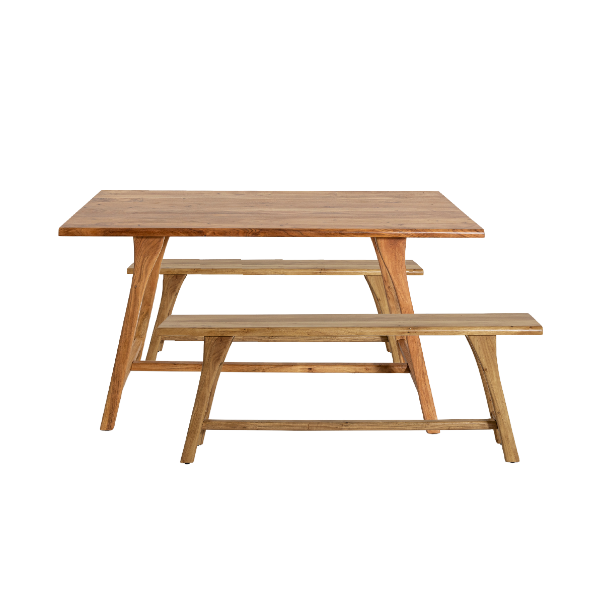 Table à manger haute + 2 bancs en bois d'acacia Orane