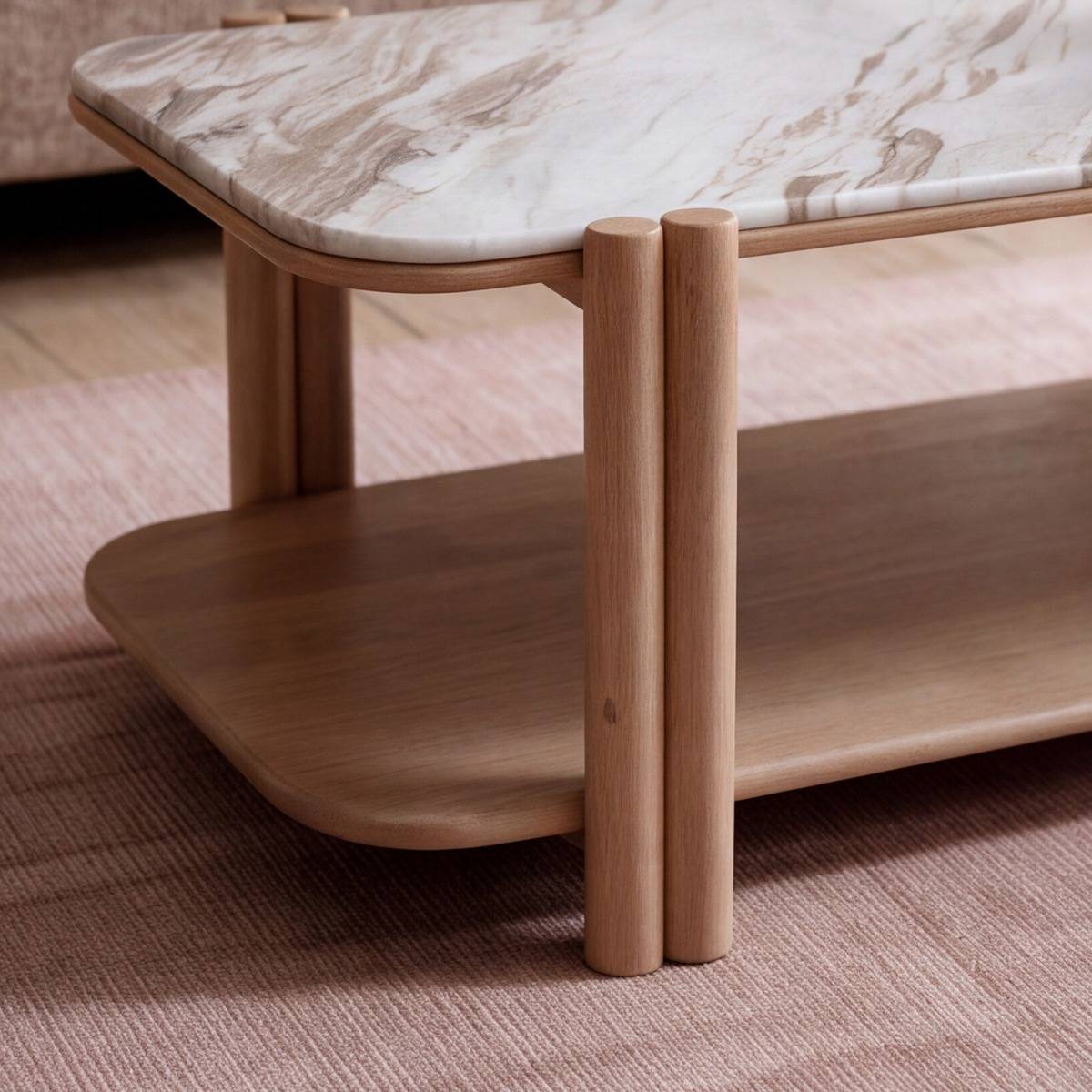 Table basse en bois de manguier et en marbre Amély