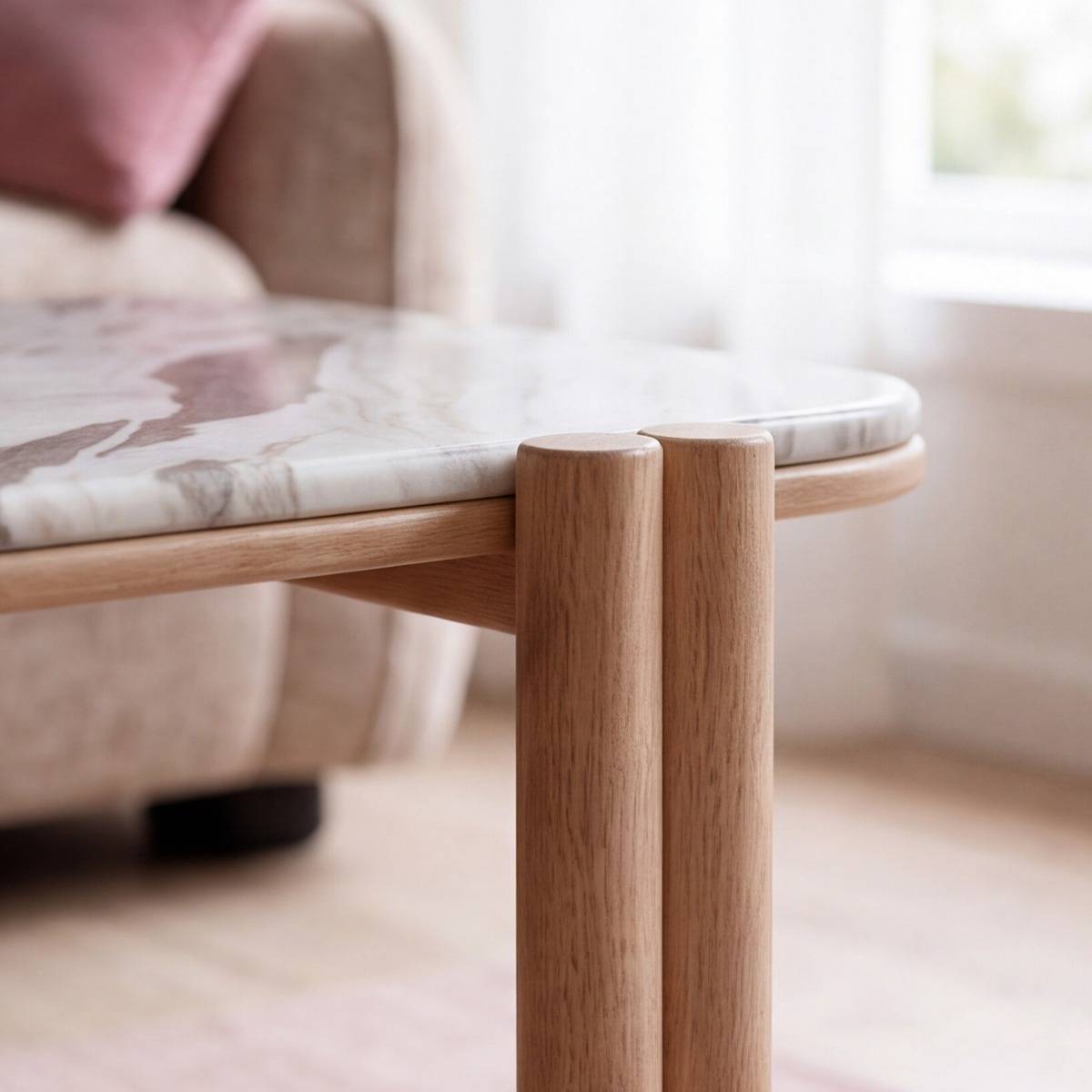 Table basse en bois de manguier et en marbre Amély