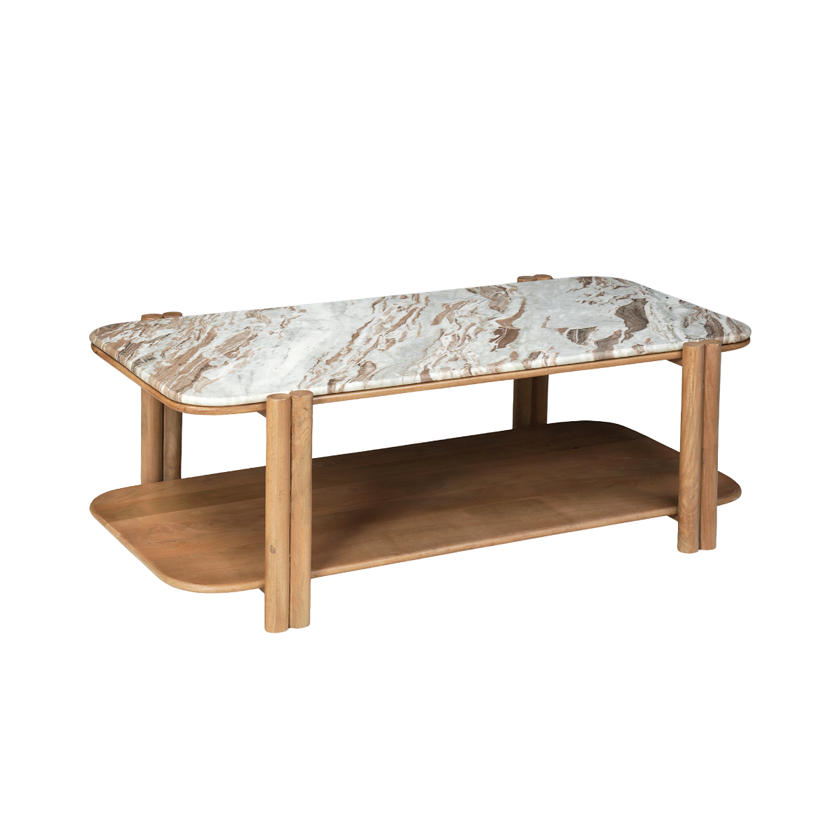 Table basse en bois de manguier et en marbre Amély