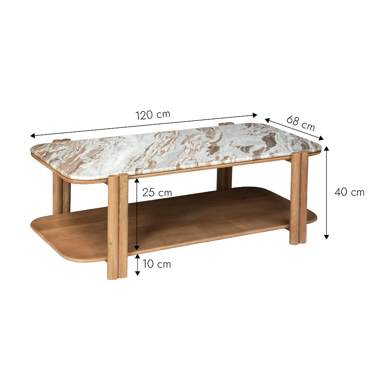 Table basse en bois de manguier et en marbre Amély