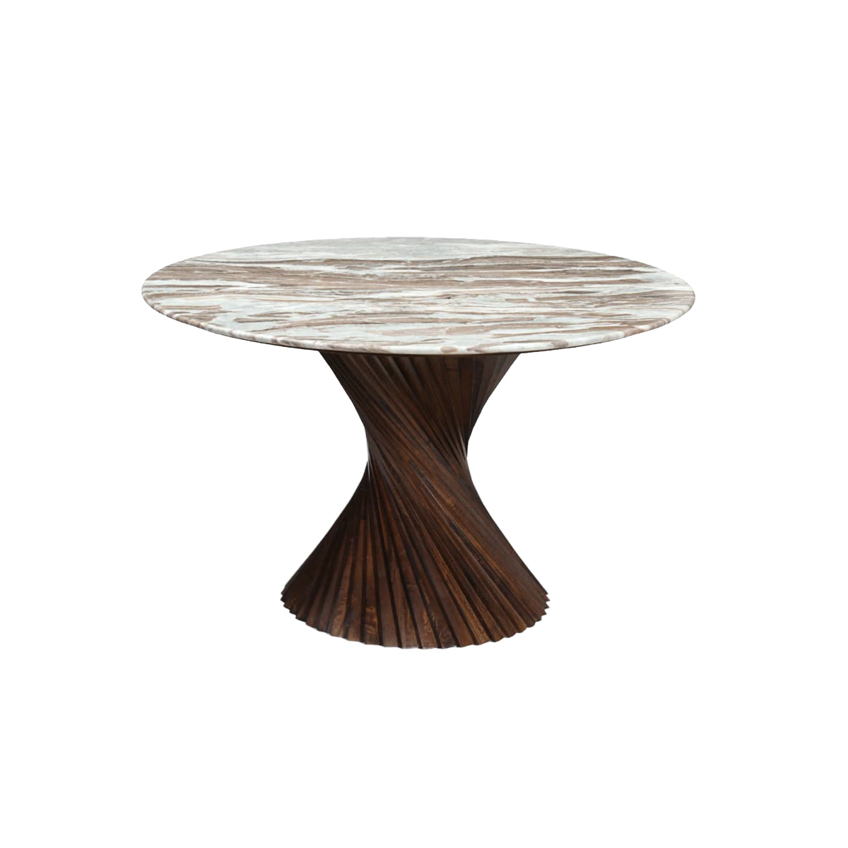 Table à manger ronde en bois de manguier et marbre Roselia