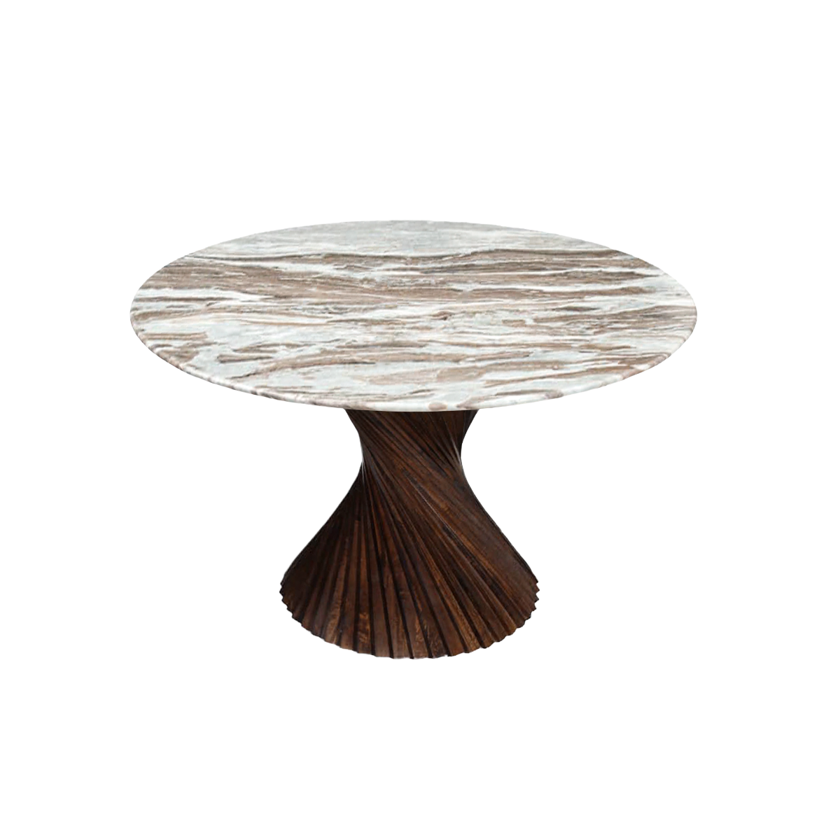 Table à manger ronde en bois de manguier et marbre Roselia