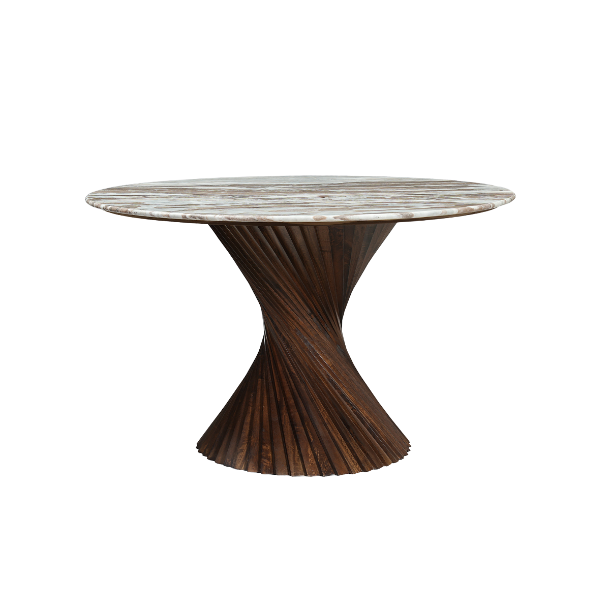Table à manger ronde en bois de manguier et marbre Roselia