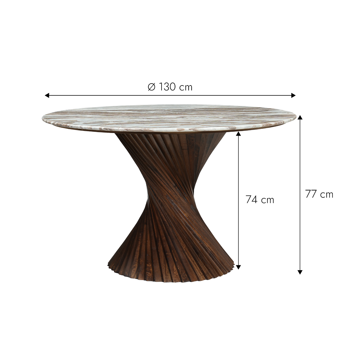 Table à manger ronde en bois de manguier et marbre Roselia