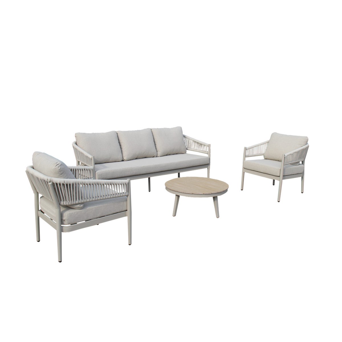 Salon de jardin à cordes 5 places gris taupe Sayen