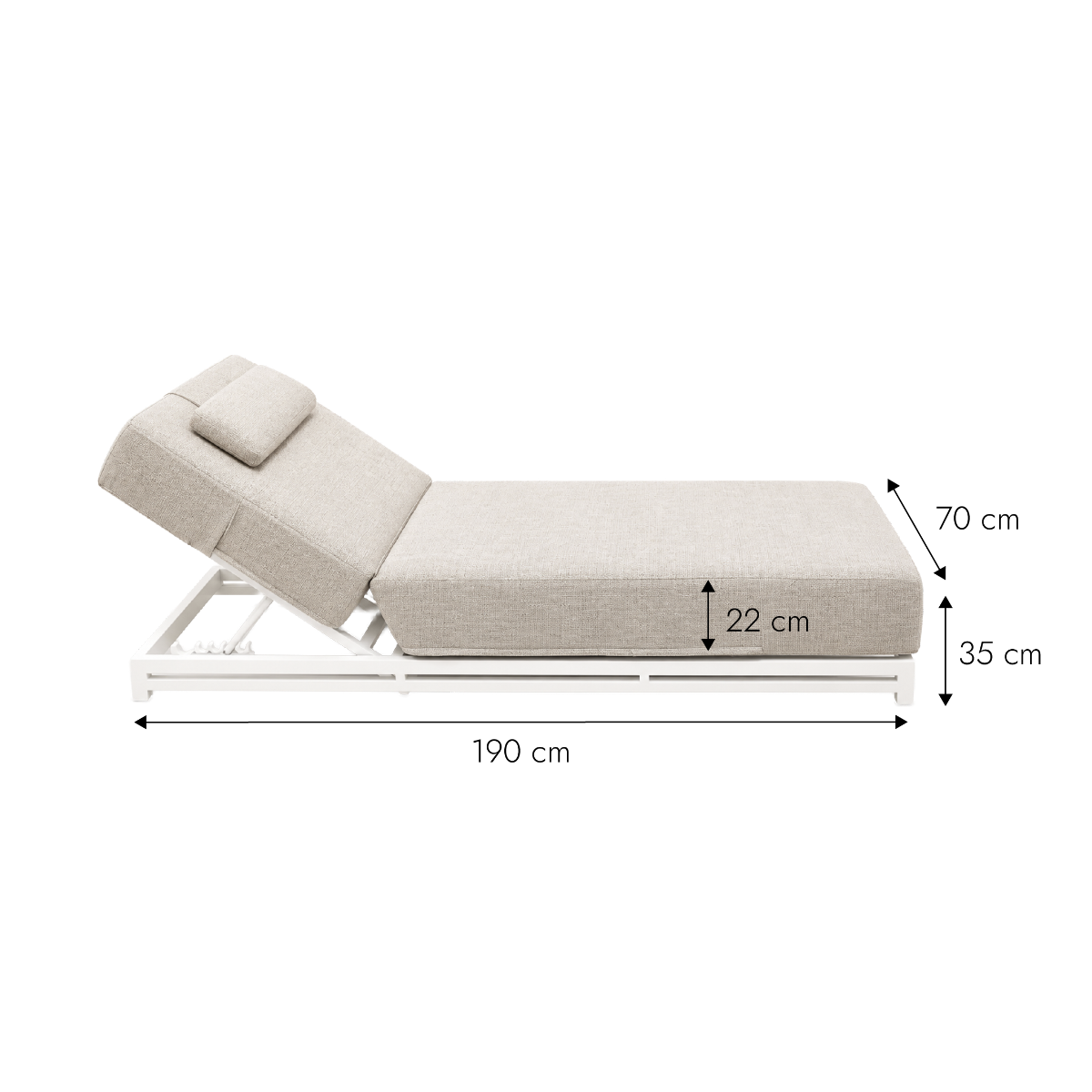Bain de soleil avec coussin inclinable en tissu taupe Adela