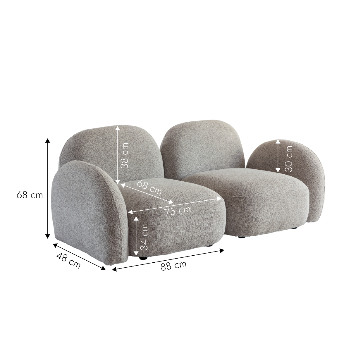 Canapé modulable 2 places en tissu bouclette gris Calya