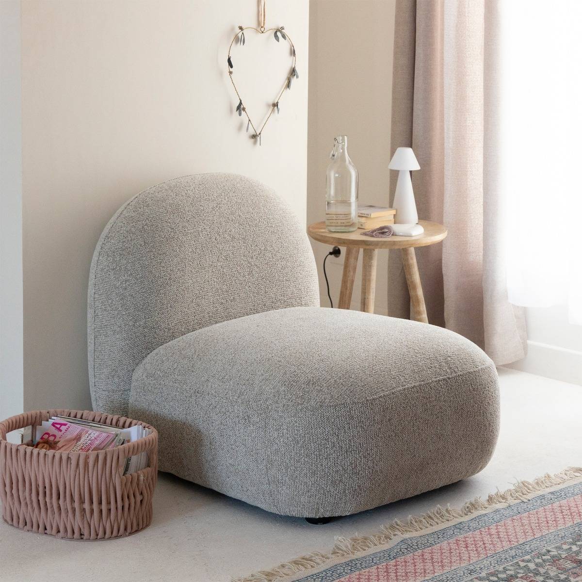Module central canapé en tissu bouclette gris Calya