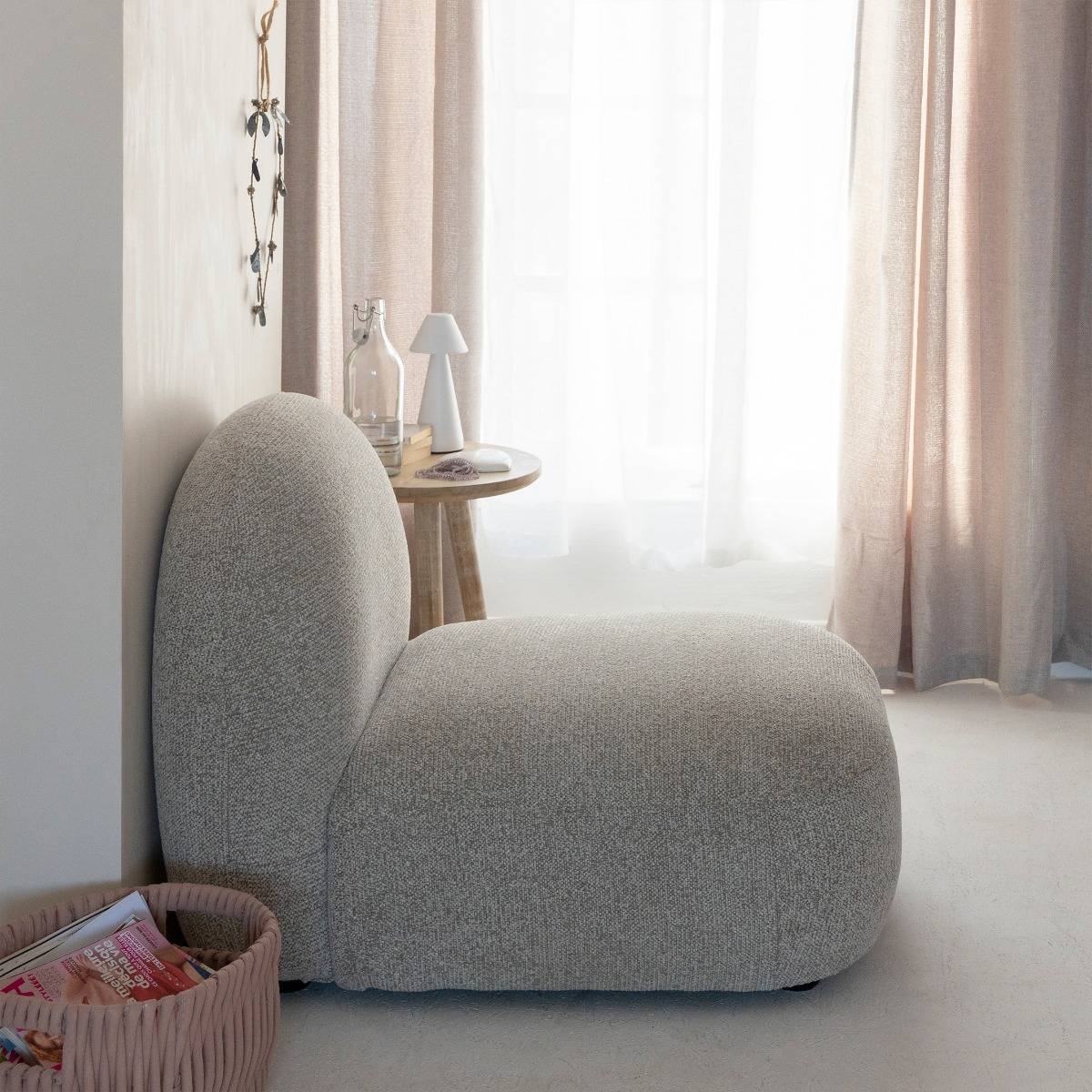Module central canapé en tissu bouclette gris Calya