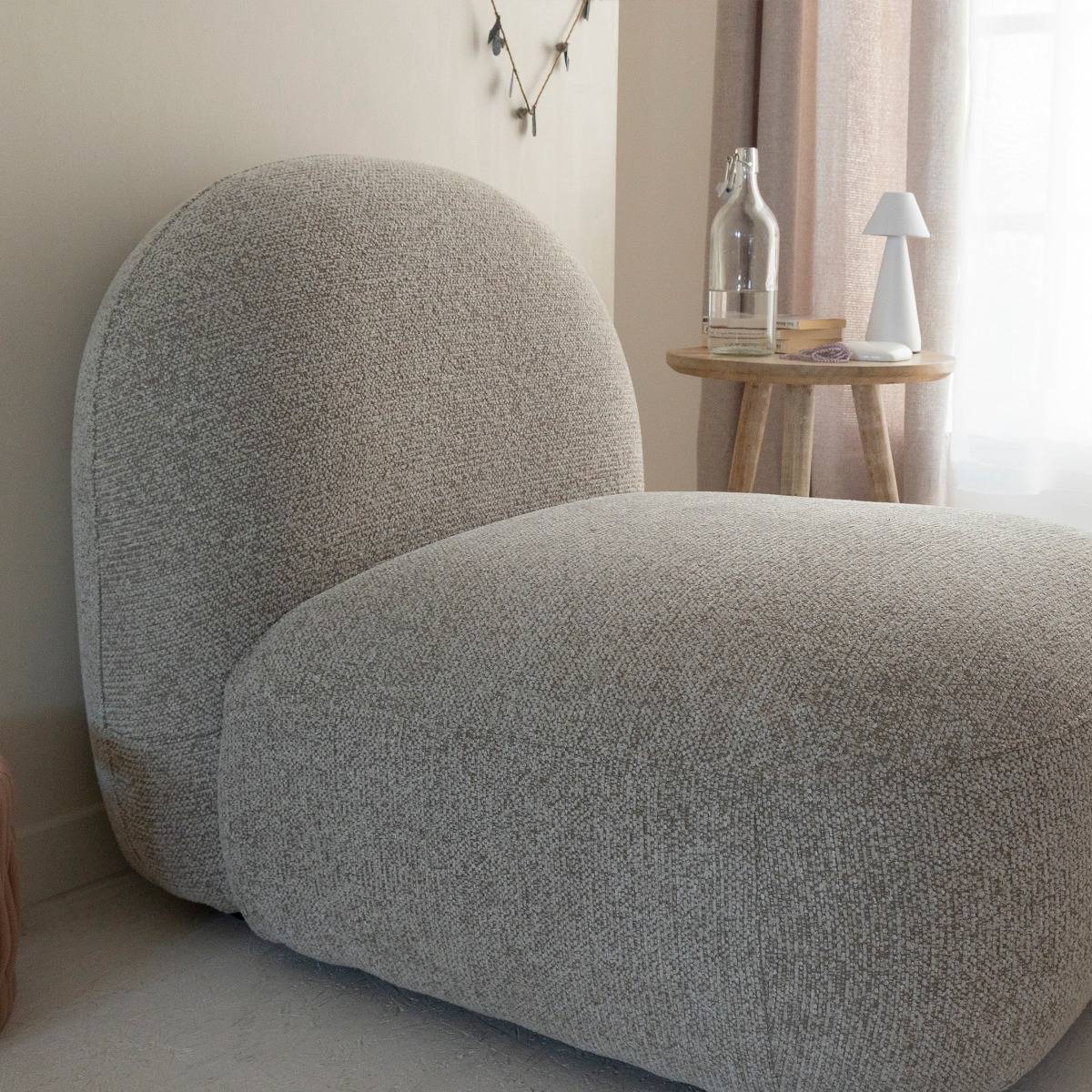 Module central canapé en tissu bouclette gris Calya