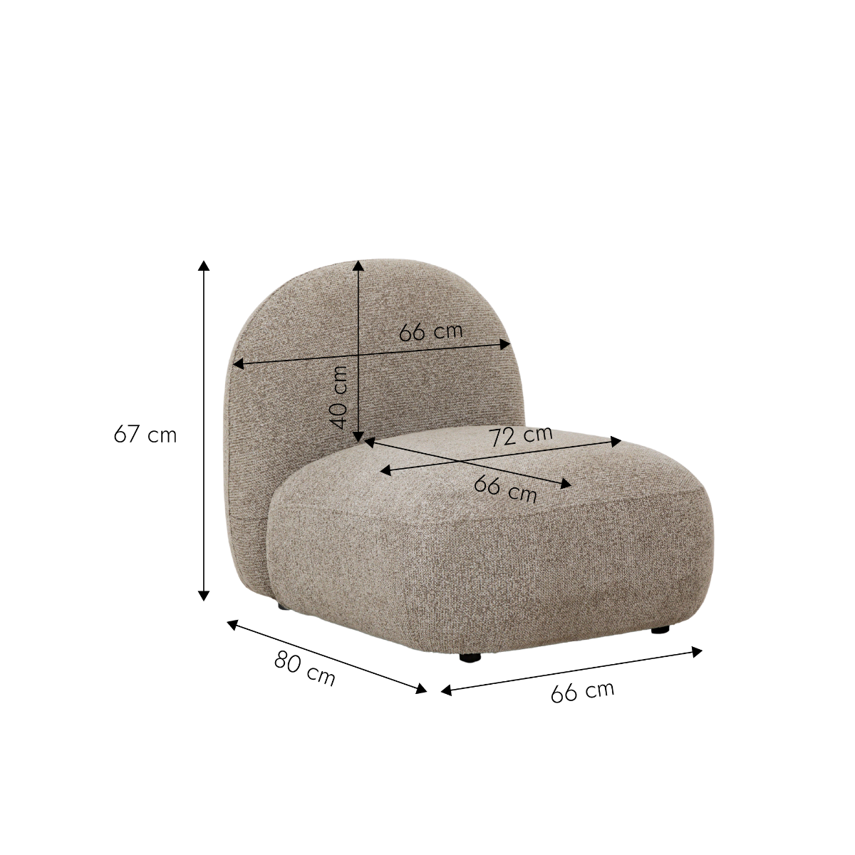 Module central canapé en tissu bouclette gris Calya