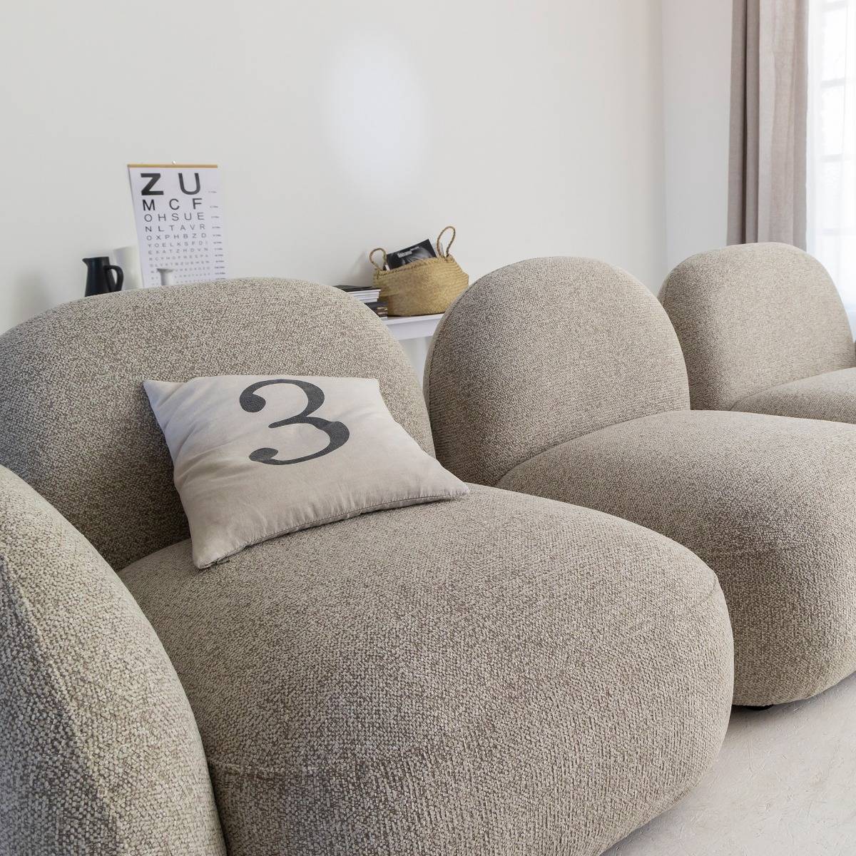 Canapé 3 modules en tissu bouclette gris Calya